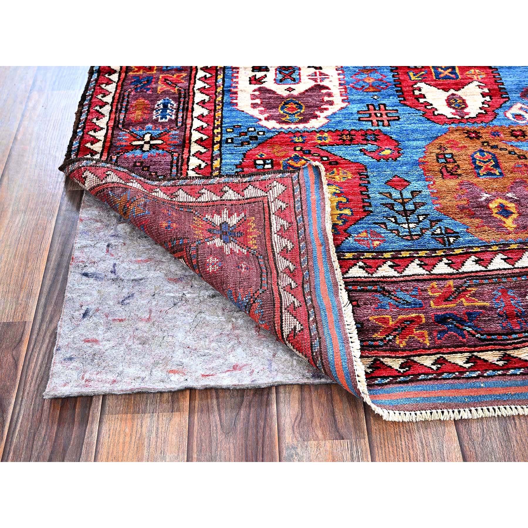 4'3"x5'8" Carolina Blue, Afghan Ersari with Turkish Knot, Caucasian Design Revival, Vegetable Dyes, Densely Woven, Hand Knotted, Soft and Velvety Wool, Oriental Rug Sh613