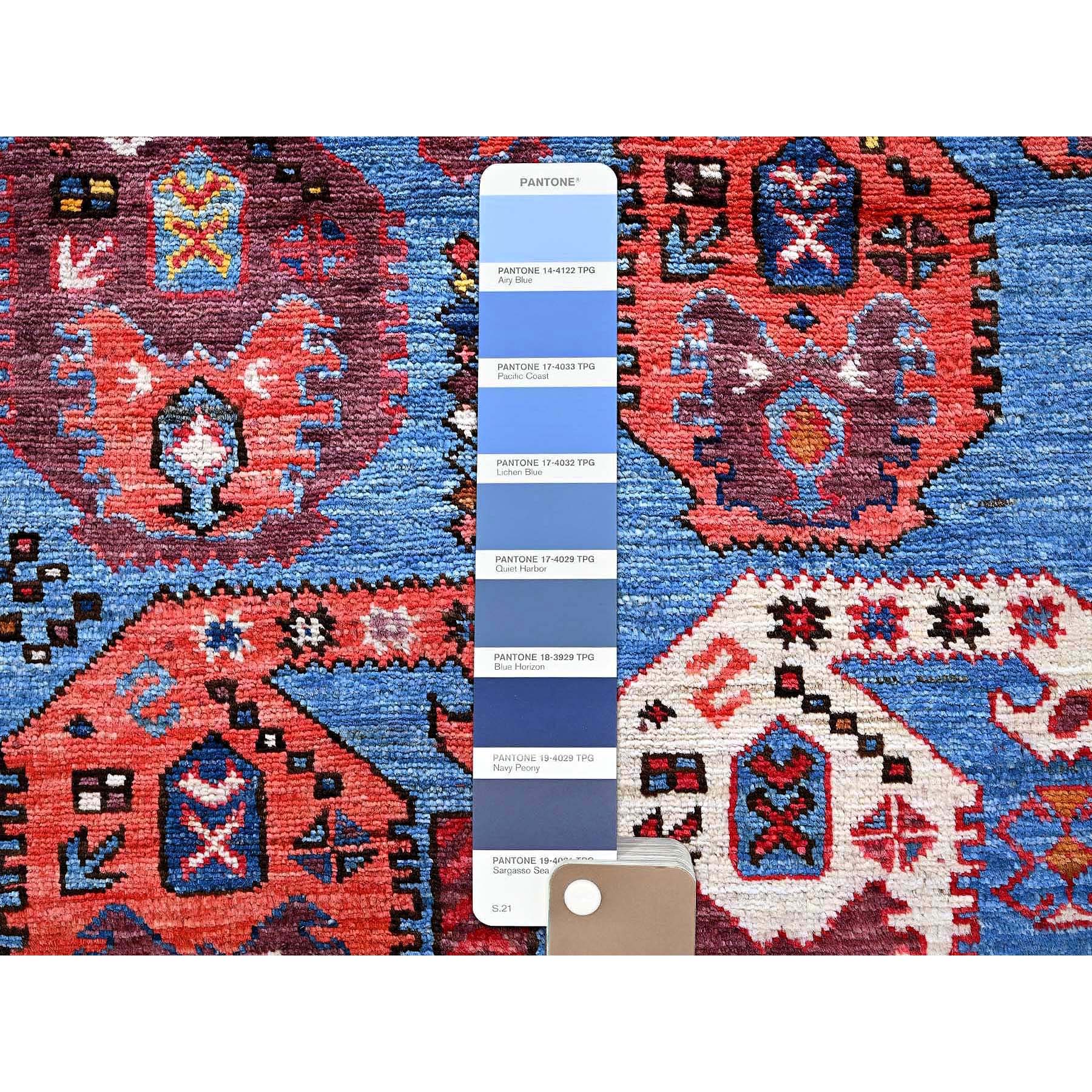 4'3"x5'8" Carolina Blue, Afghan Ersari with Turkish Knot, Caucasian Design Revival, Vegetable Dyes, Densely Woven, Hand Knotted, Soft and Velvety Wool, Oriental Rug Sh613