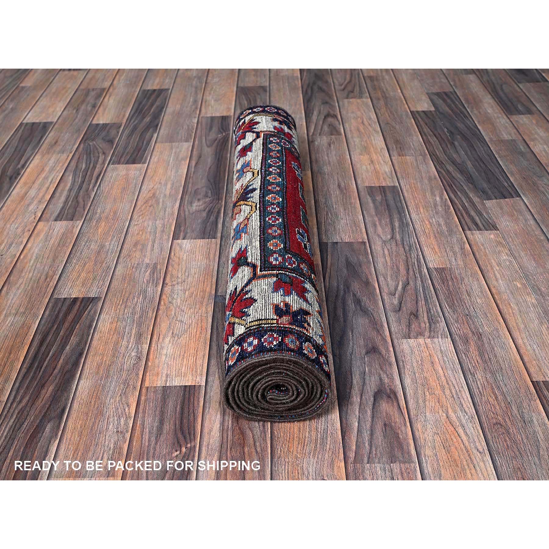 2'8"x8'2" Crimson Red, Colorful Afghan Ersari with Turkish Knot, Caucasian Design Revival, Vegetable Dyes, Densely Woven, Hand Knotted, Soft Wool, Runner, Oriental Rug Sh614