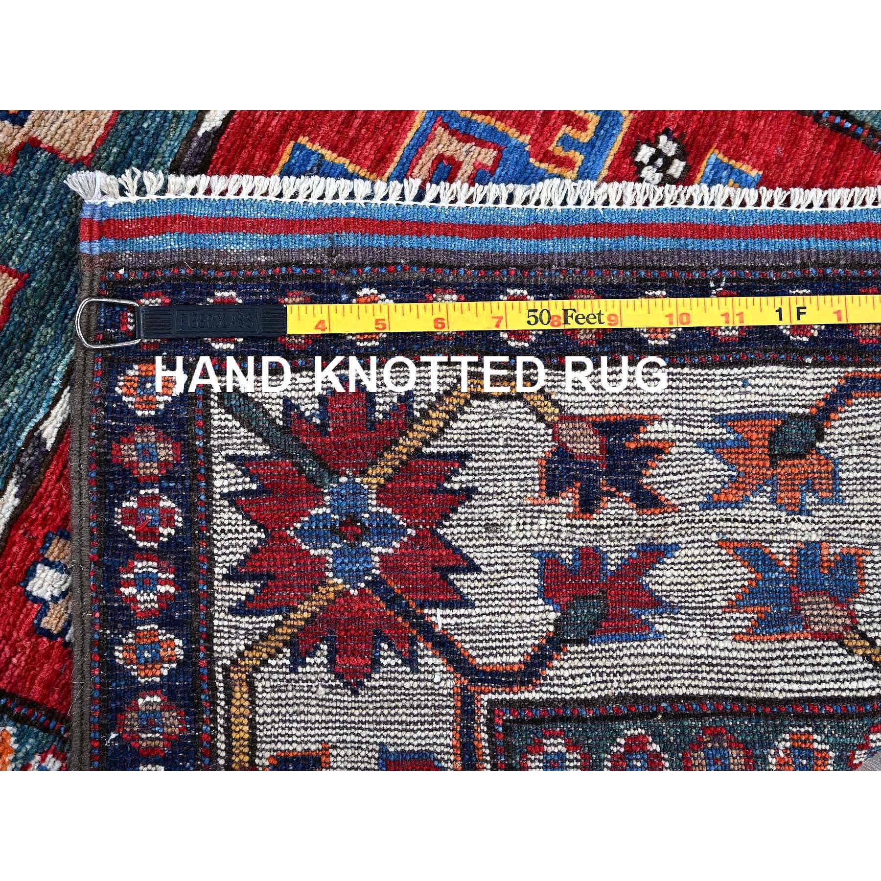 2'8"x8'2" Crimson Red, Colorful Afghan Ersari with Turkish Knot, Caucasian Design Revival, Vegetable Dyes, Densely Woven, Hand Knotted, Soft Wool, Runner, Oriental Rug Sh614