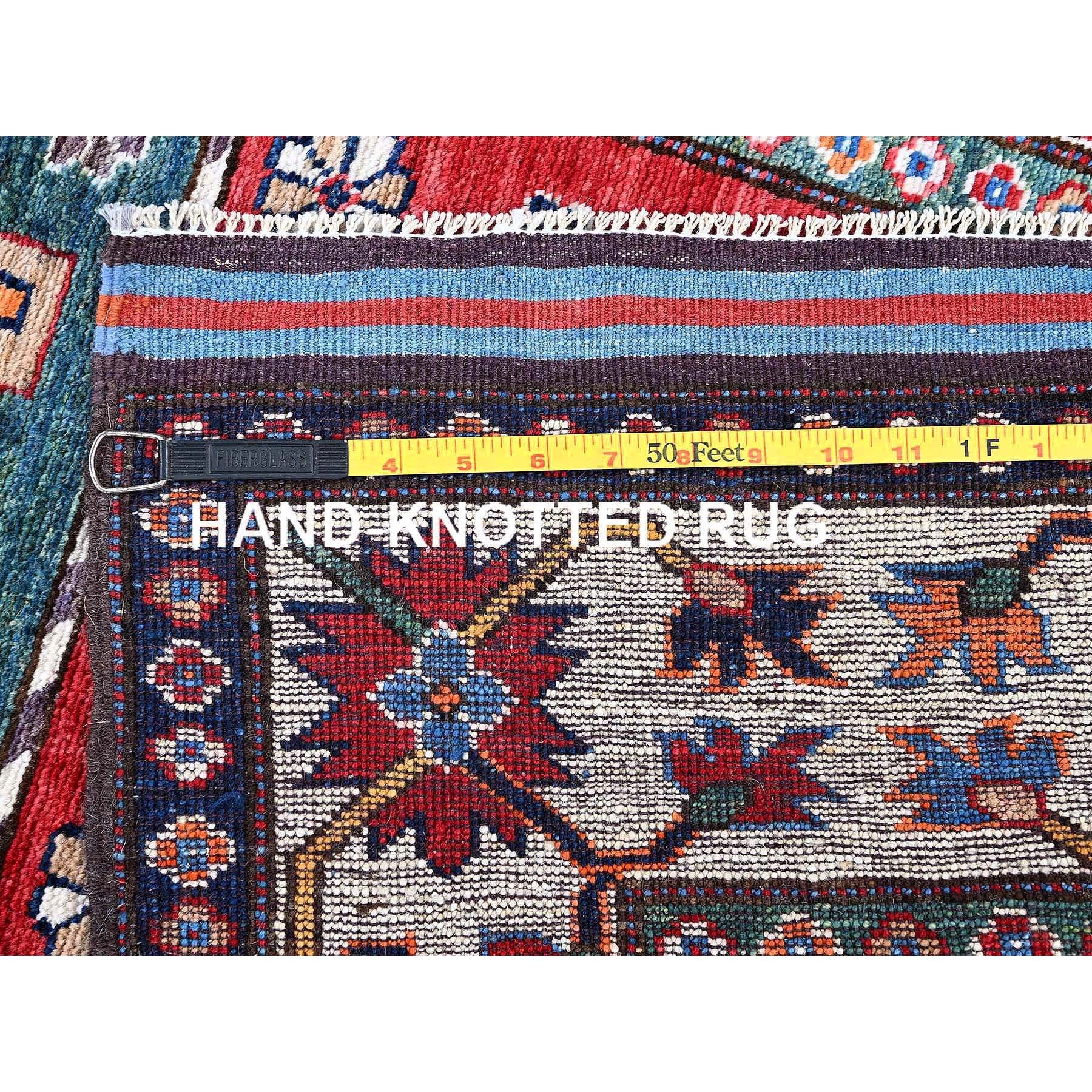 2'8"x7'7" Imperial Red, Colorful Afghan Ersari with Turkish Knot, Caucasian Design Revival, Vegetable Dyes, Densely Woven, Hand Knotted, Soft Wool, Runner, Oriental Rug Sh617