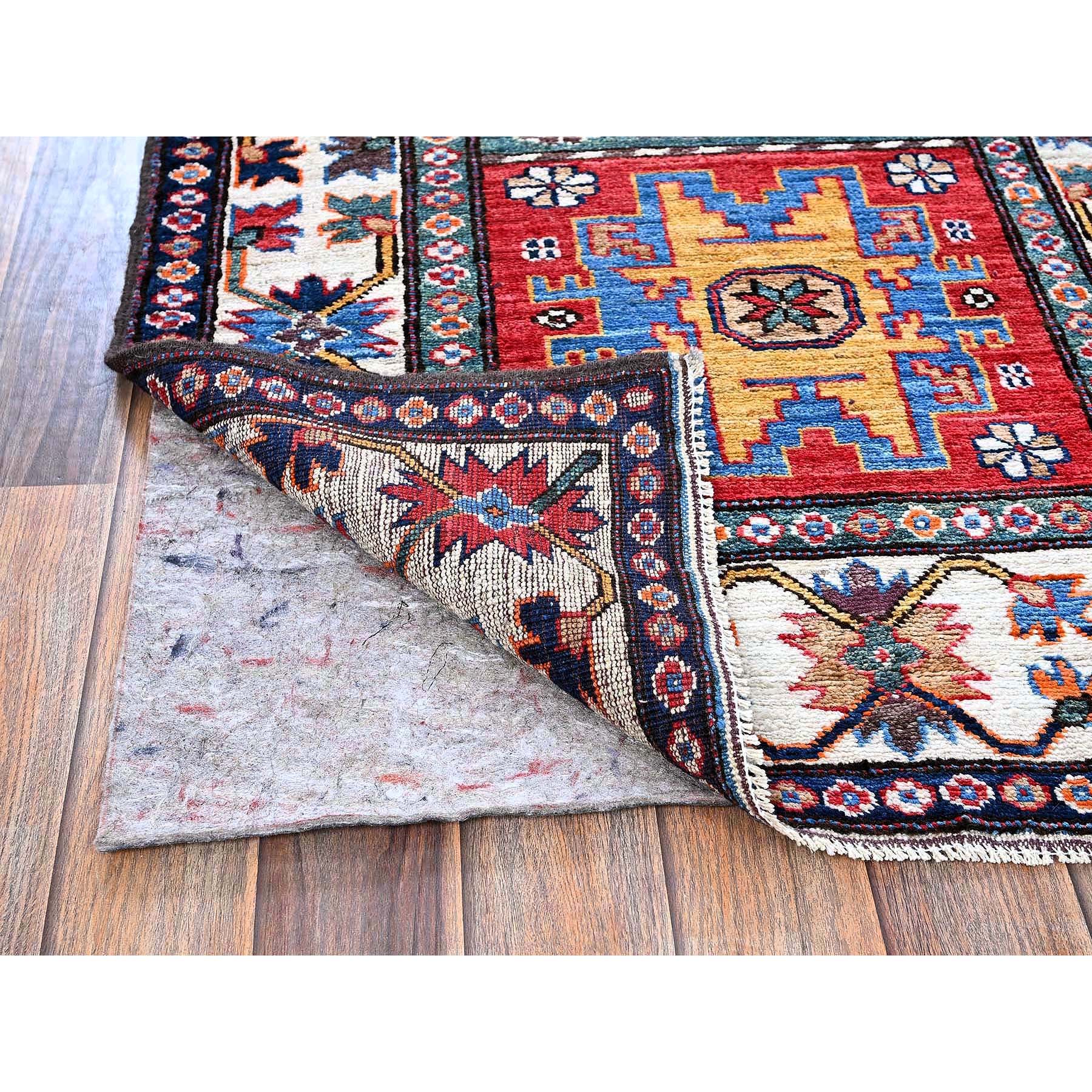 2'8"x9'2" Crimson Red, Colorful Afghan Ersari with Turkish Knot, Caucasian Design Revival, Vegetable Dyes, Densely Woven, Hand Knotted, Soft Wool, Runner, Oriental Rug Sh620