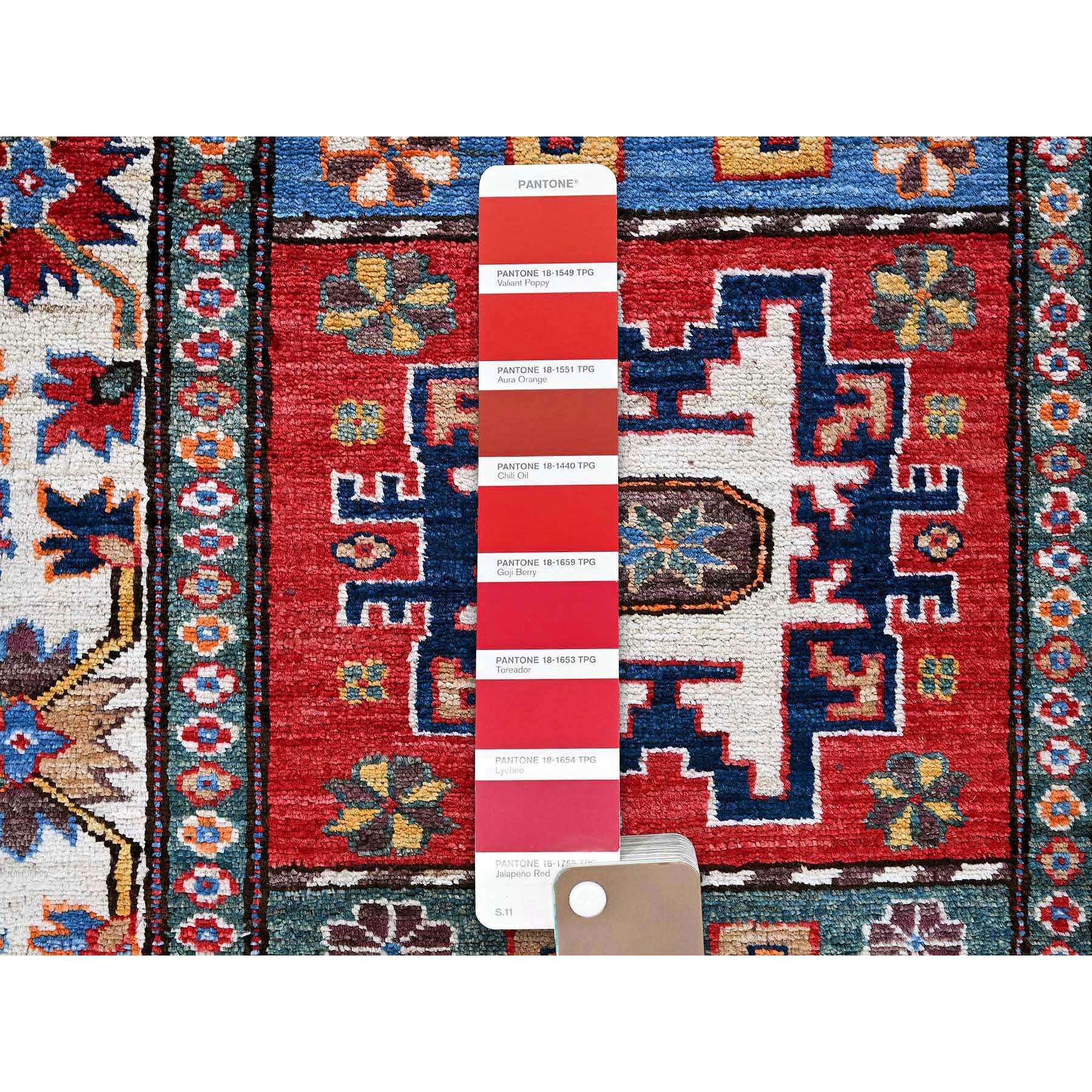 2'8"x9'2" Crimson Red, Colorful Afghan Ersari with Turkish Knot, Caucasian Design Revival, Vegetable Dyes, Densely Woven, Hand Knotted, Soft Wool, Runner, Oriental Rug Sh620