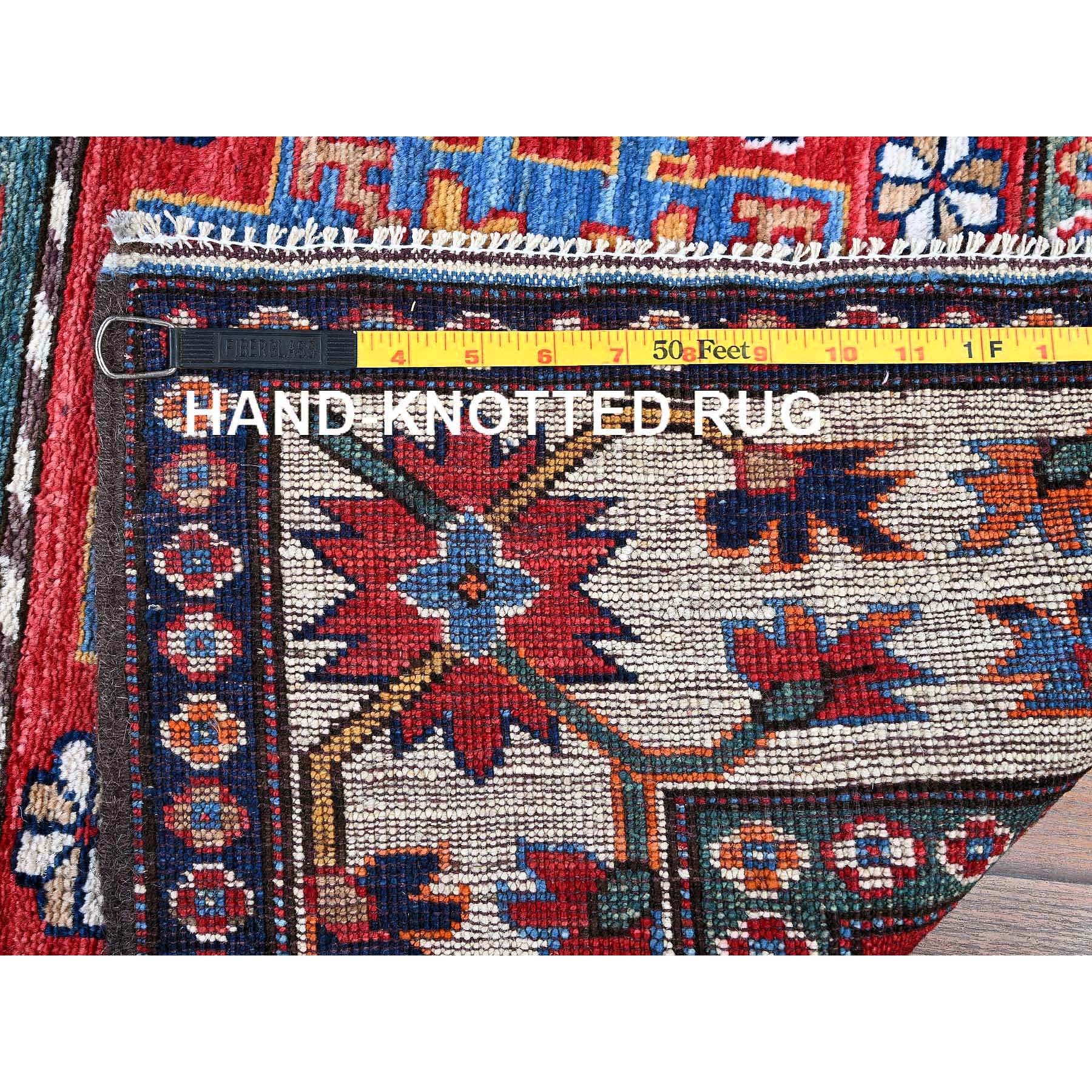 2'8"x9'2" Crimson Red, Colorful Afghan Ersari with Turkish Knot, Caucasian Design Revival, Vegetable Dyes, Densely Woven, Hand Knotted, Soft Wool, Runner, Oriental Rug Sh620