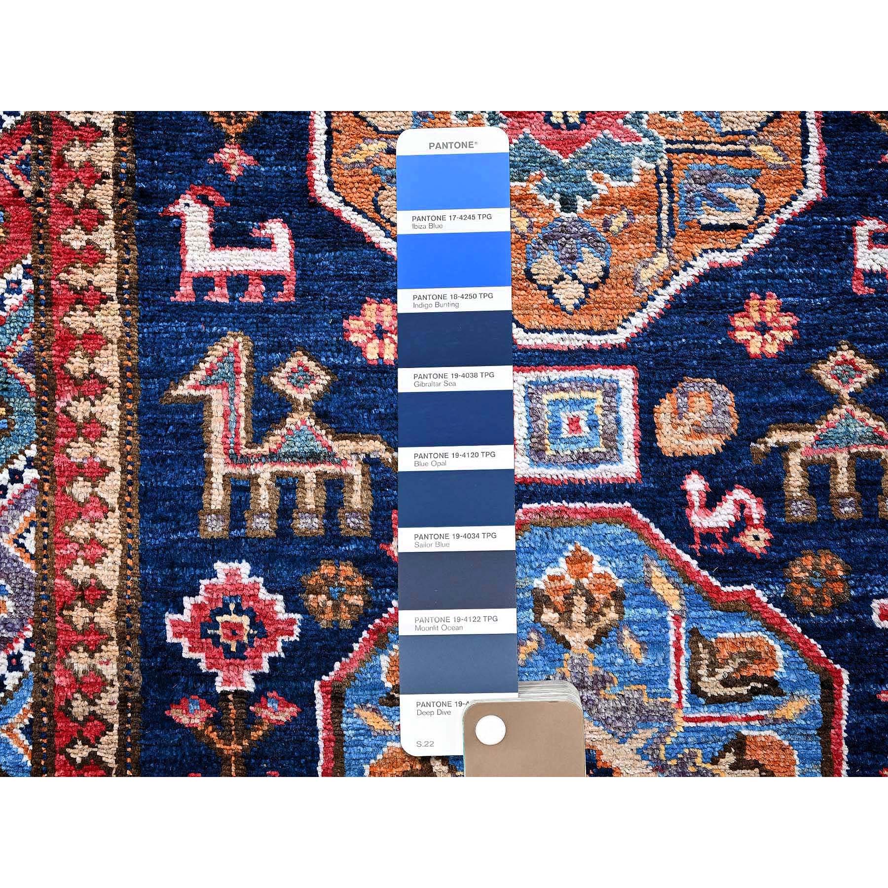 2'9"x8'4" Opal Blue, Afghan Ersari with Turkish Knot, Caucasian Design Revival, Small Animal Figurines, Vegetable Dyes, Densely Woven, Hand Knotted, Soft Wool, Runner, Oriental Rug Sh621