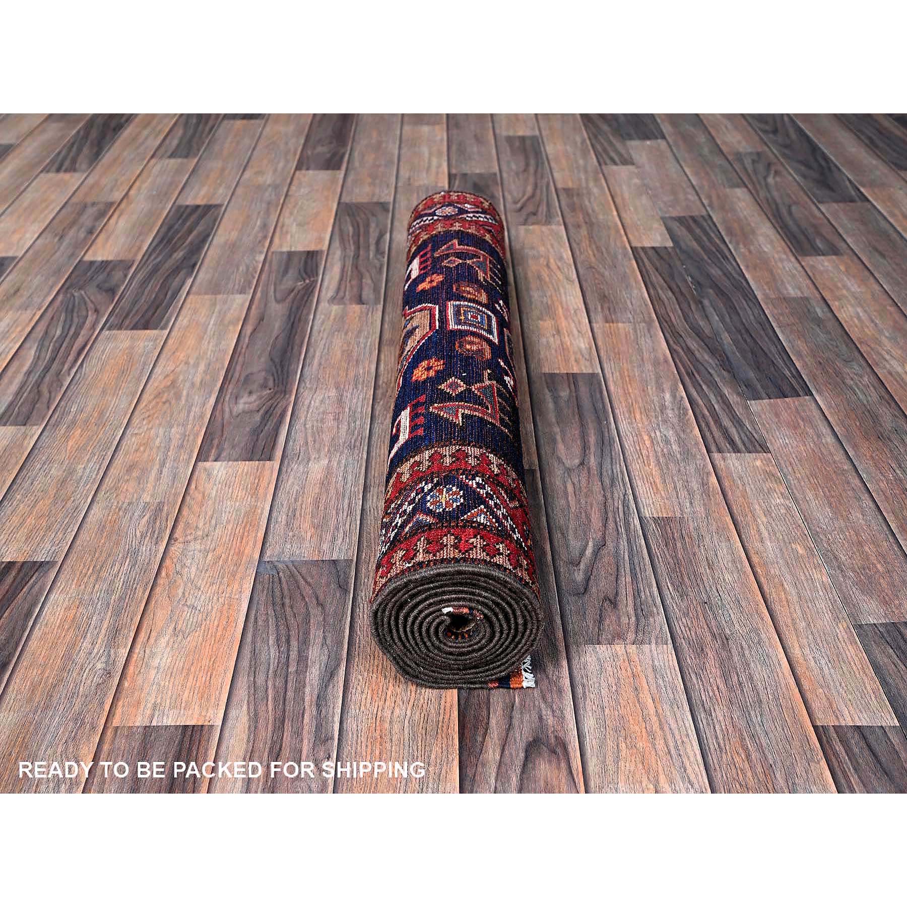 2'9"x8'4" Opal Blue, Afghan Ersari with Turkish Knot, Caucasian Design Revival, Small Animal Figurines, Vegetable Dyes, Densely Woven, Hand Knotted, Soft Wool, Runner, Oriental Rug Sh621