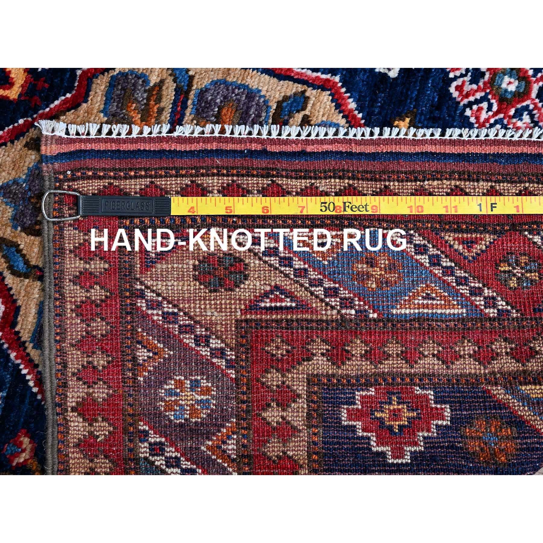 2'9"x8'4" Opal Blue, Afghan Ersari with Turkish Knot, Caucasian Design Revival, Small Animal Figurines, Vegetable Dyes, Densely Woven, Hand Knotted, Soft Wool, Runner, Oriental Rug Sh621