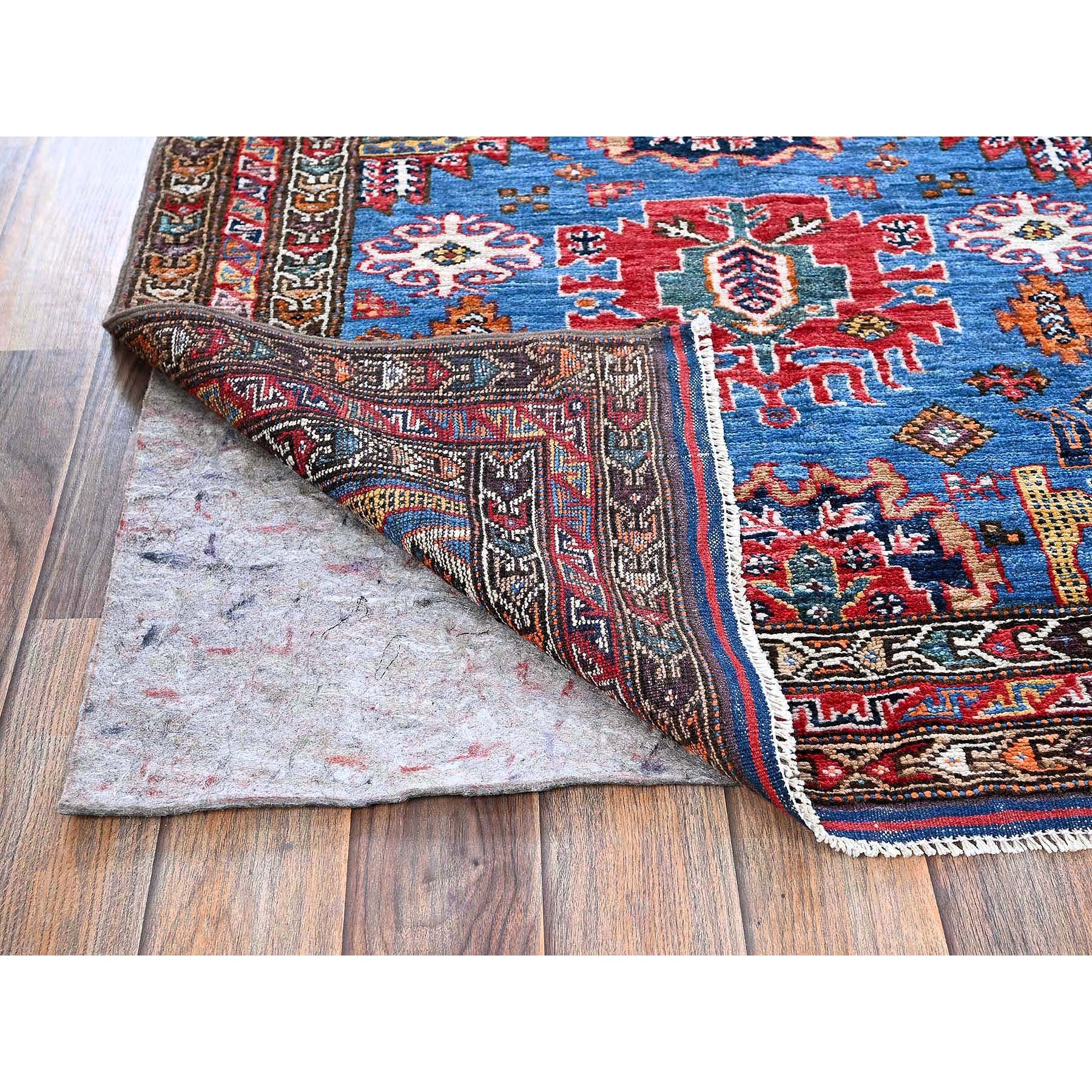 3'x4'6" Bayern Blue, Afghan Ersari with Turkish Knot, Caucasian Design Revival, Vegetable Dyes, Densely Woven, Hand Knotted, Soft and Velvety Wool, Oriental Rug Sh627