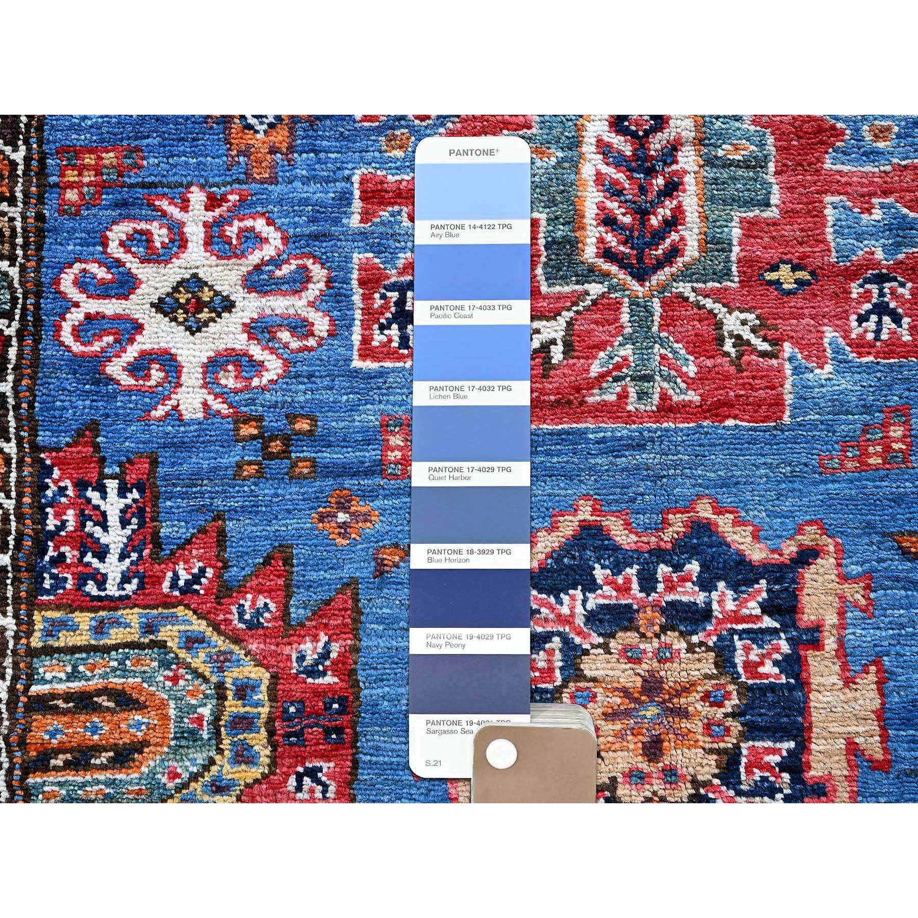 3'x4'6" Bayern Blue, Afghan Ersari with Turkish Knot, Caucasian Design Revival, Vegetable Dyes, Densely Woven, Hand Knotted, Soft and Velvety Wool, Oriental Rug Sh627