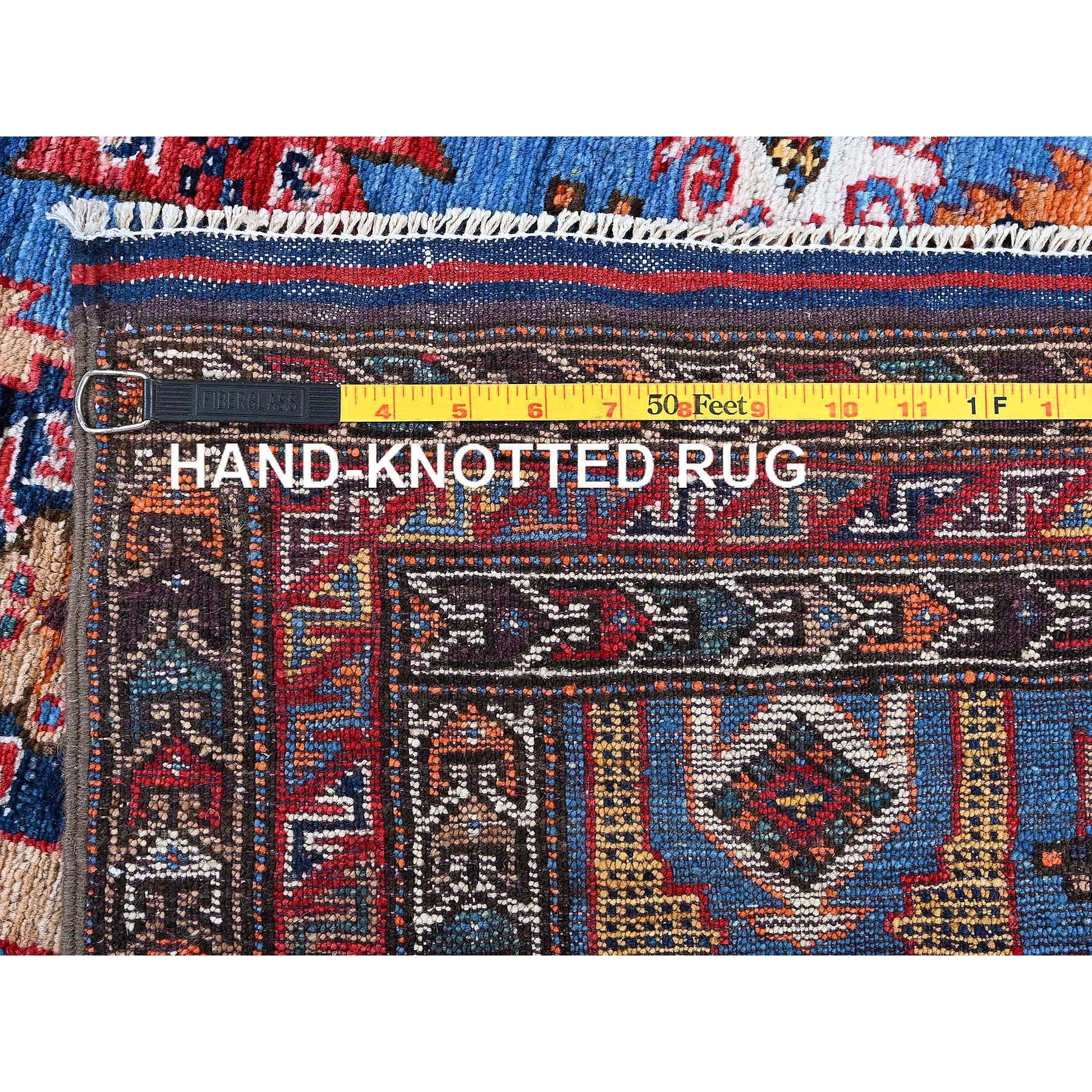 3'x4'6" Bayern Blue, Afghan Ersari with Turkish Knot, Caucasian Design Revival, Vegetable Dyes, Densely Woven, Hand Knotted, Soft and Velvety Wool, Oriental Rug Sh627
