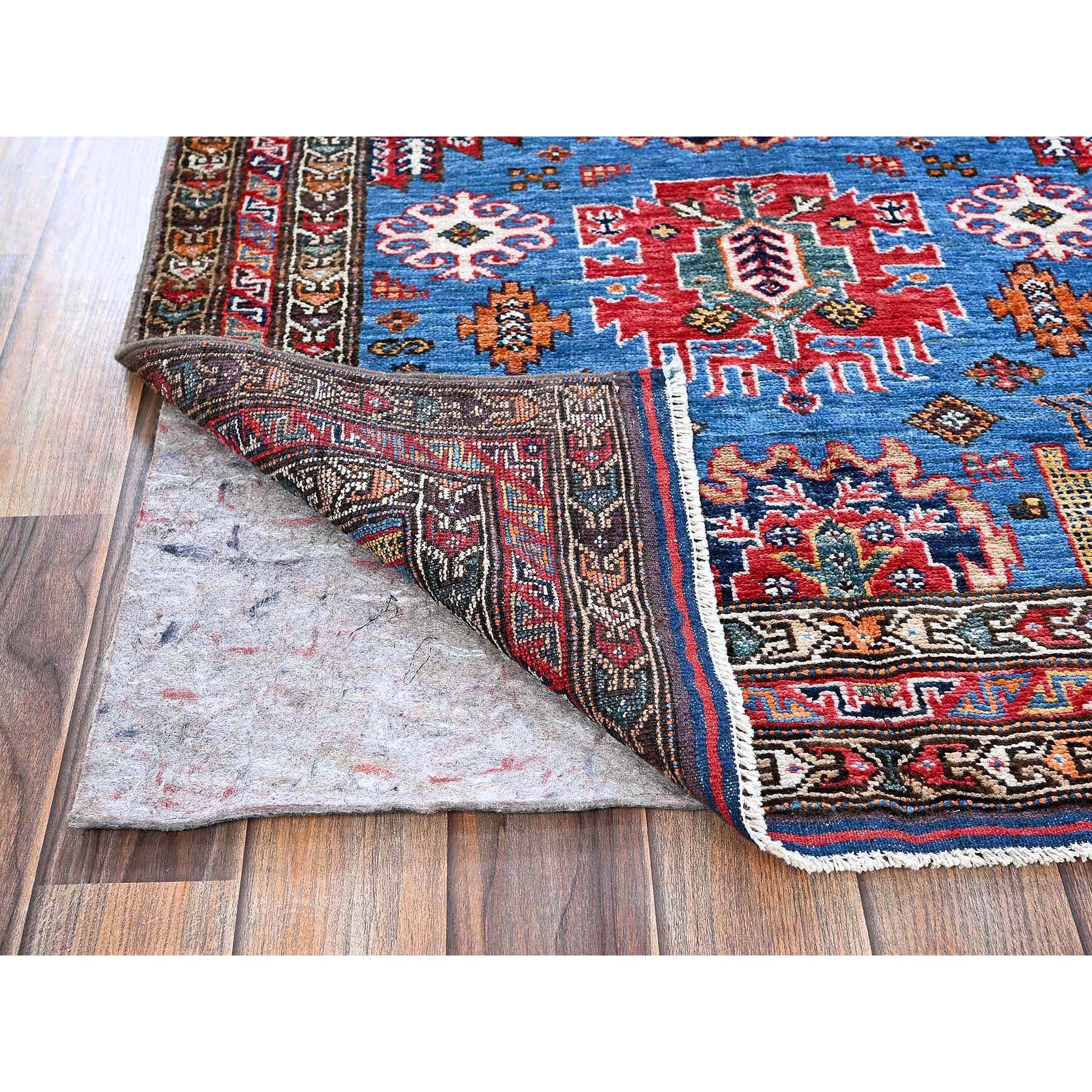 2'10"x4'6" Carolina Blue, Afghan Ersari with Turkish Knot, Caucasian Design Revival, Vegetable Dyes, Densely Woven, Hand Knotted, Soft Wool, Oriental Rug Sh628