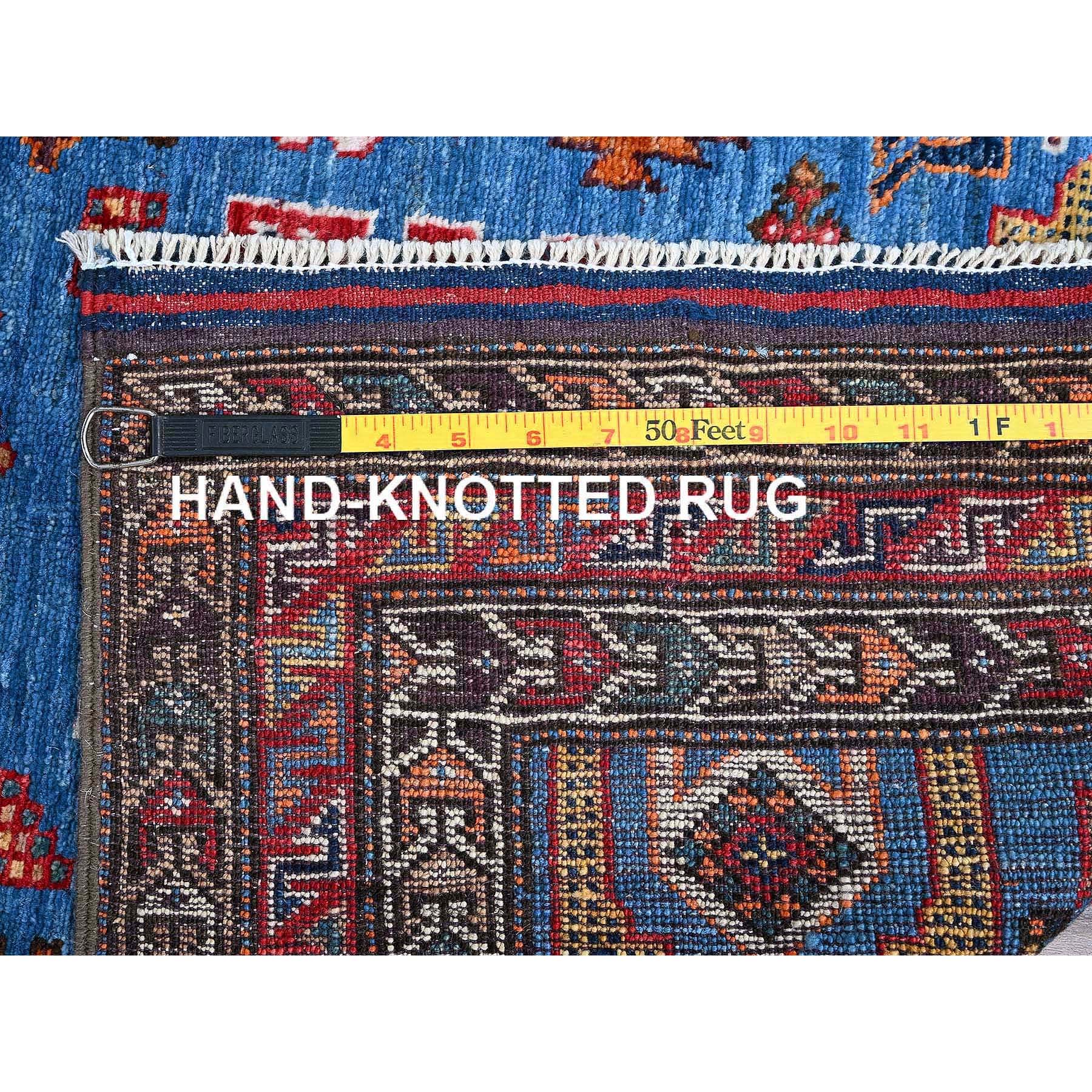 2'10"x4'6" Carolina Blue, Afghan Ersari with Turkish Knot, Caucasian Design Revival, Vegetable Dyes, Densely Woven, Hand Knotted, Soft Wool, Oriental Rug Sh628