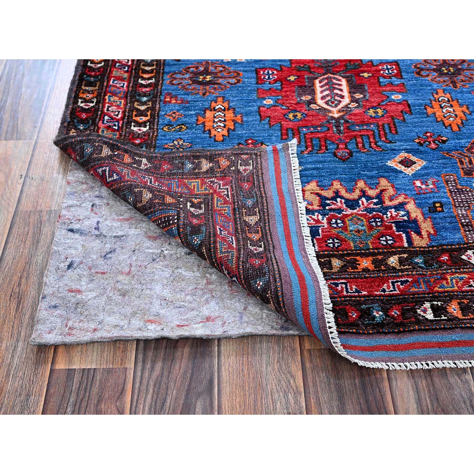 3'x4'8" Bayern Blue, Afghan Ersari with Turkish Knot, Caucasian Design Revival, Vegetable Dyes, Densely Woven, Hand Knotted, Soft and Velvety Wool, Oriental Rug Sh630