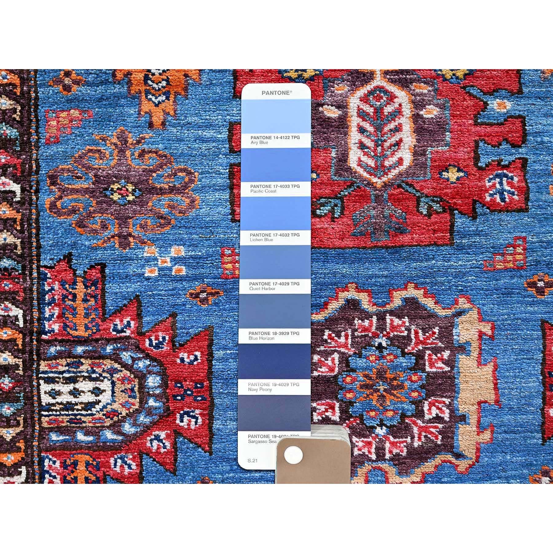 3'x4'8" Bayern Blue, Afghan Ersari with Turkish Knot, Caucasian Design Revival, Vegetable Dyes, Densely Woven, Hand Knotted, Soft and Velvety Wool, Oriental Rug Sh630
