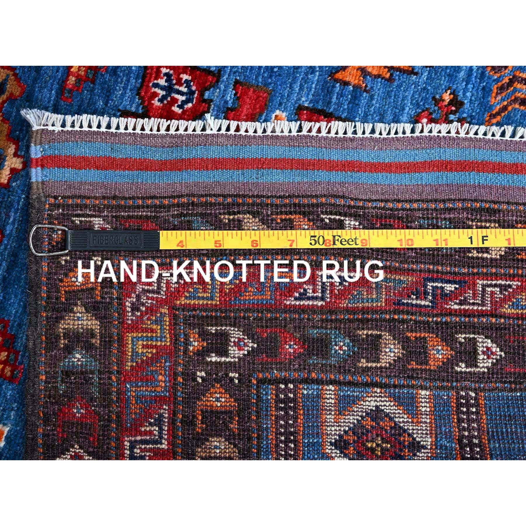 3'x4'8" Bayern Blue, Afghan Ersari with Turkish Knot, Caucasian Design Revival, Vegetable Dyes, Densely Woven, Hand Knotted, Soft and Velvety Wool, Oriental Rug Sh630