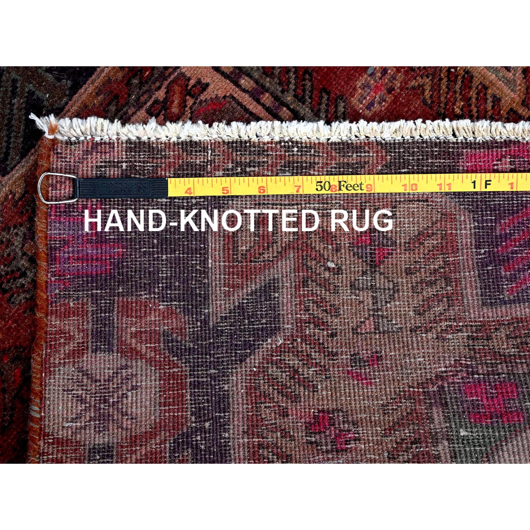 2'6"x8'10" Wine Red, Vintage Northwest Persian with Bird Figurines, Shaved Down, Zero Pile, Sides and Ends Professionally Secured, Hand Knotted, Pure Wool, Runner, Oriental Rug Sh631