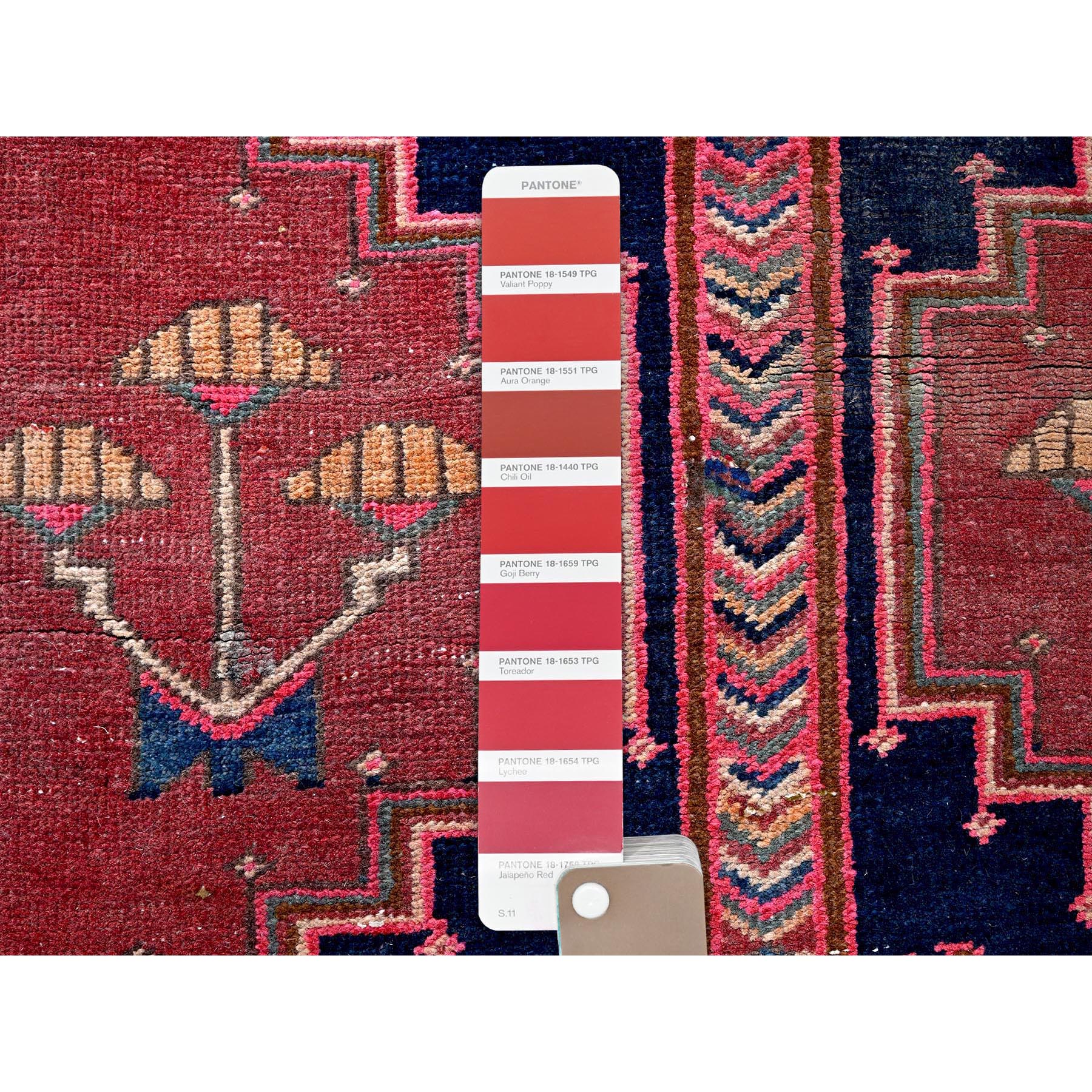 2'4"x6'5" Blush Red, Vintage Northwest Persian with Geometric Pattern, 100% Wool, Hand Knotted, Cropped Thin, Even Wear, Sides and Ends Professionally Secured, Good Condition, Runner, Oriental Rug Sh632