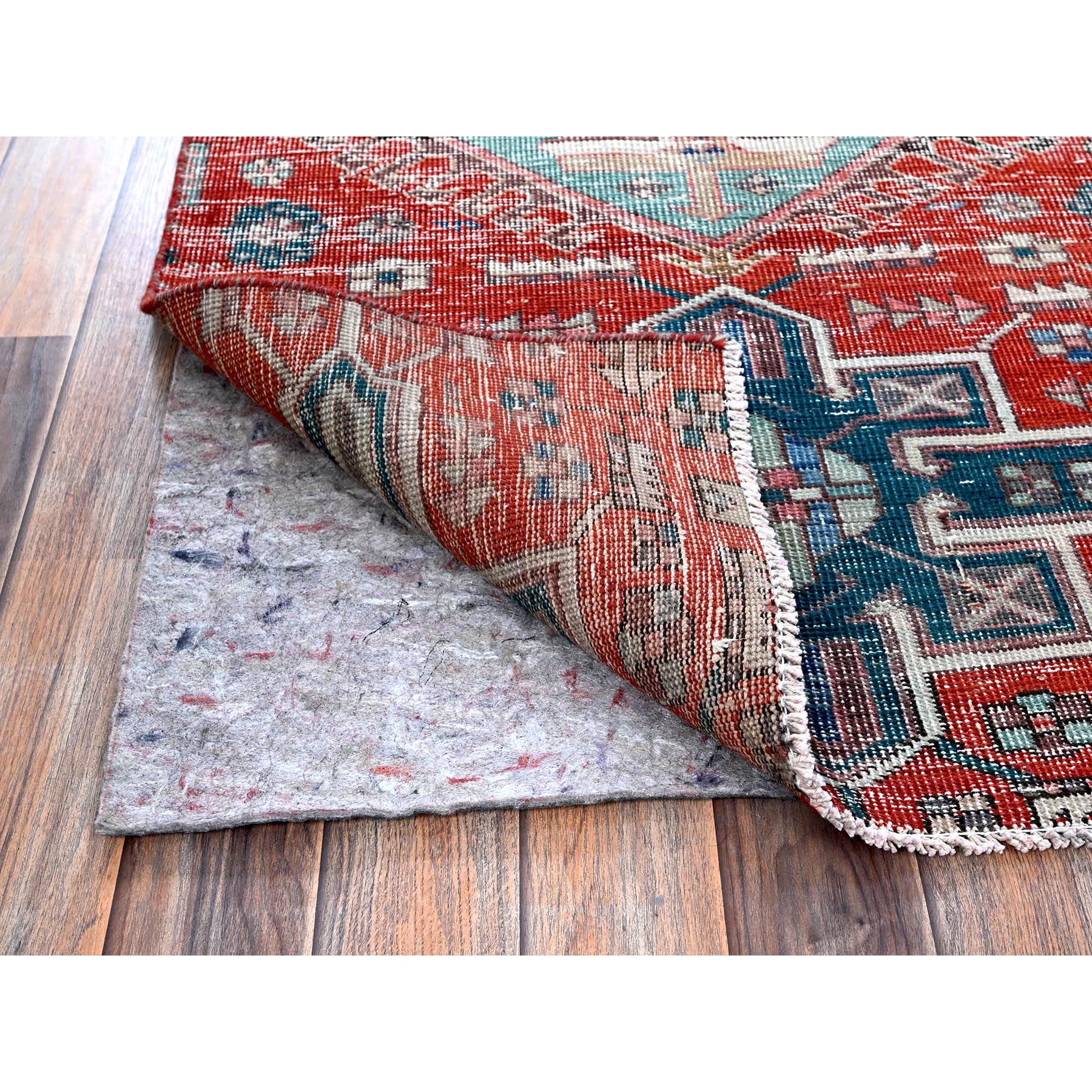 2'7"x9'3" Ajax Red, Vintage Northwest Persian with Large Medallions Design, Shaved Down, Zero Pile, Distressed, Abrash, Sides and Ends Professionally Secured, Hand Knotted, Pure Wool, Runner, Oriental Rug Sh633