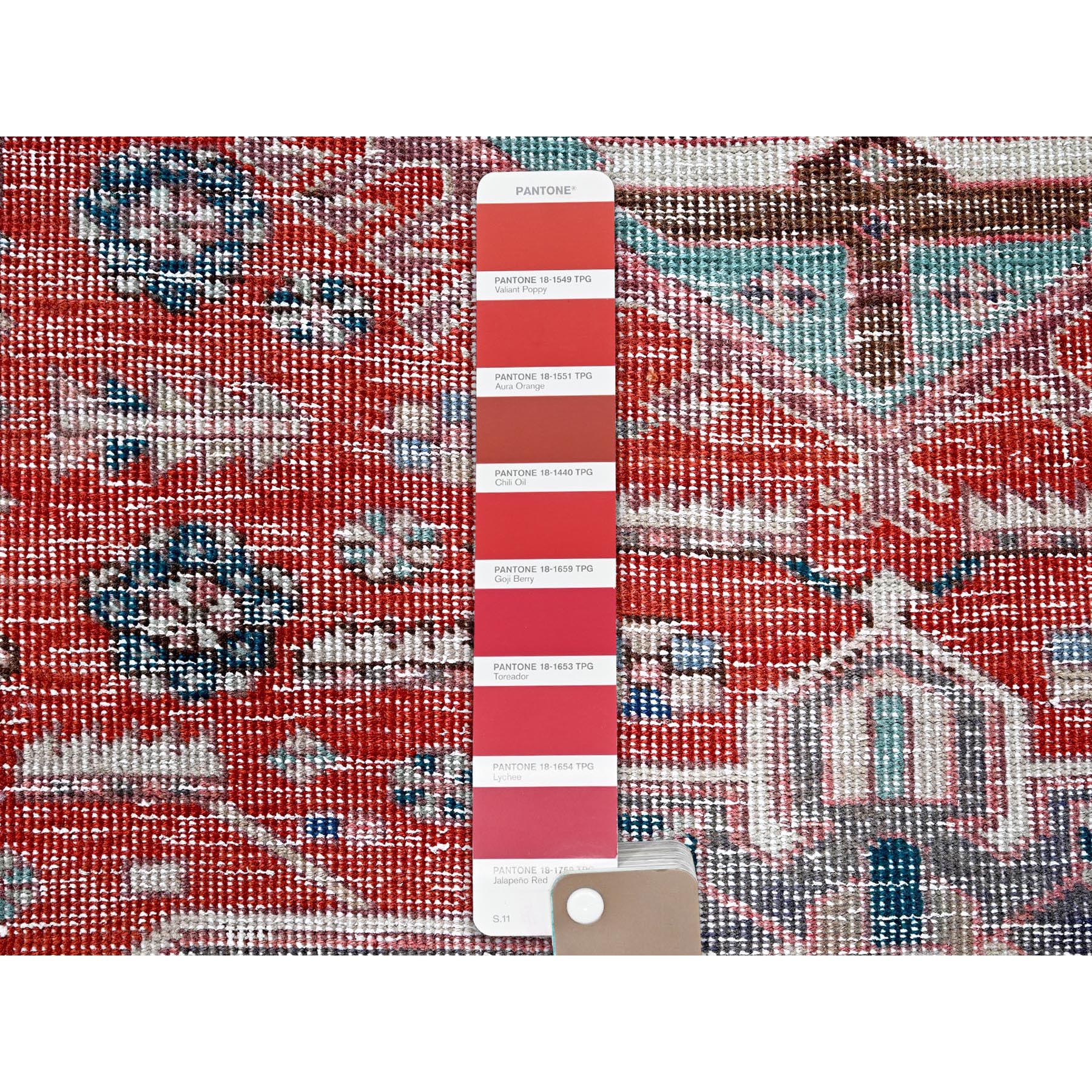 2'7"x9'3" Ajax Red, Vintage Northwest Persian with Large Medallions Design, Shaved Down, Zero Pile, Distressed, Abrash, Sides and Ends Professionally Secured, Hand Knotted, Pure Wool, Runner, Oriental Rug Sh633