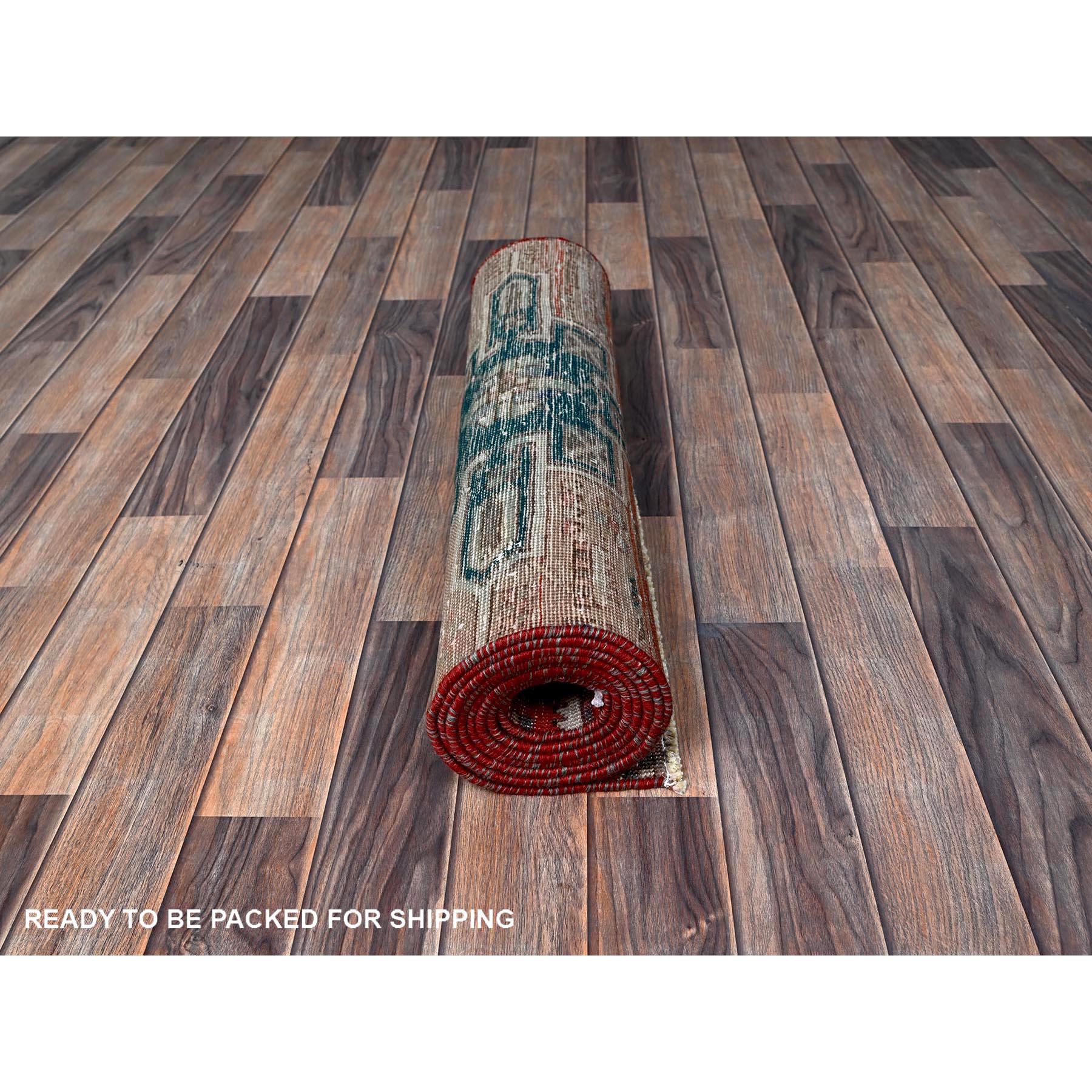 2'7"x9'3" Ajax Red, Vintage Northwest Persian with Large Medallions Design, Shaved Down, Zero Pile, Distressed, Abrash, Sides and Ends Professionally Secured, Hand Knotted, Pure Wool, Runner, Oriental Rug Sh633