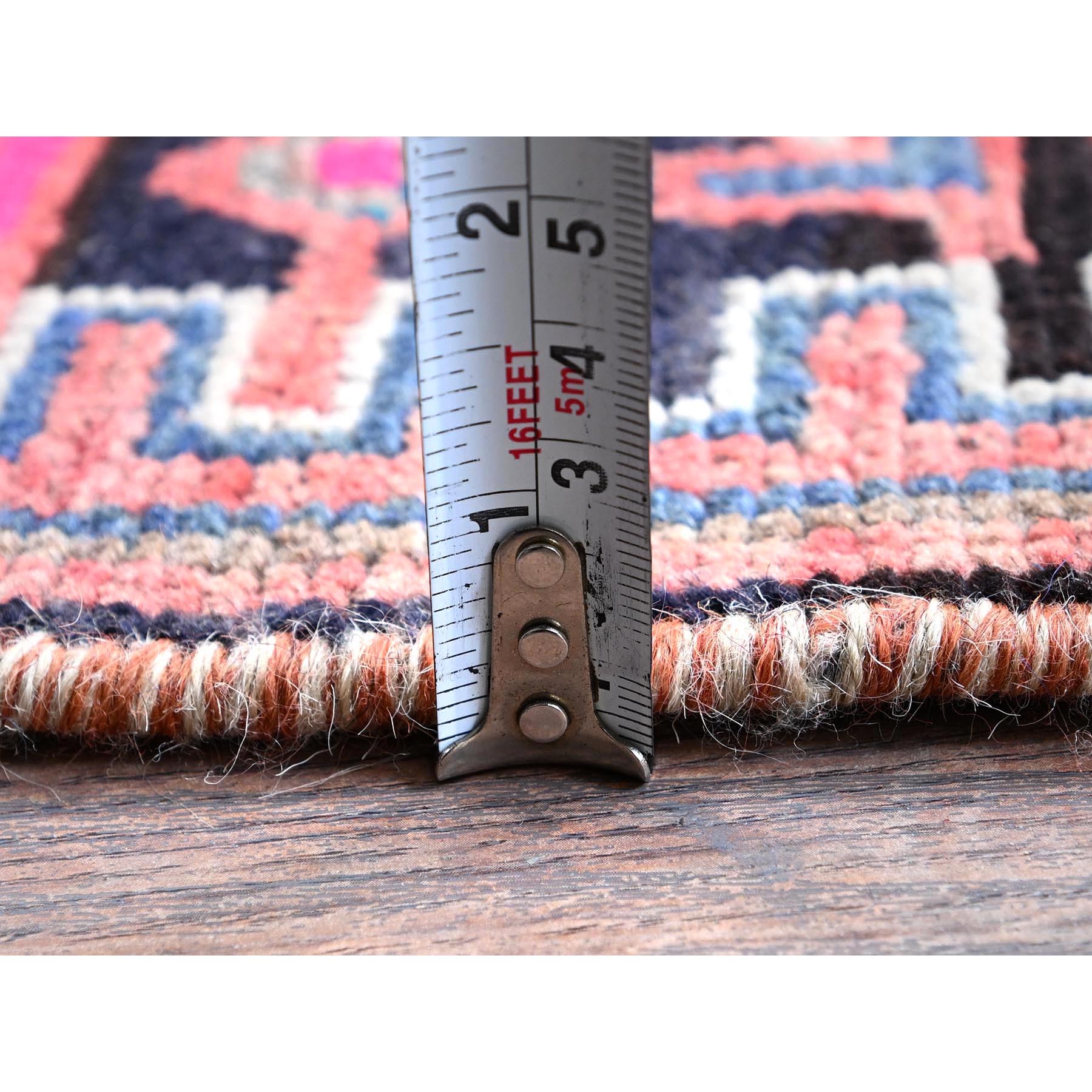 3'4"x8'8" Salmon Color, Vintage Persian Nahavand with Bird Figurines, Cropped Thin, Zero Pile, Sides and Ends Professionally Secured, Abrash, Hand Knotted, Pure Wool, Wide Runner, Oriental Rug Sh636