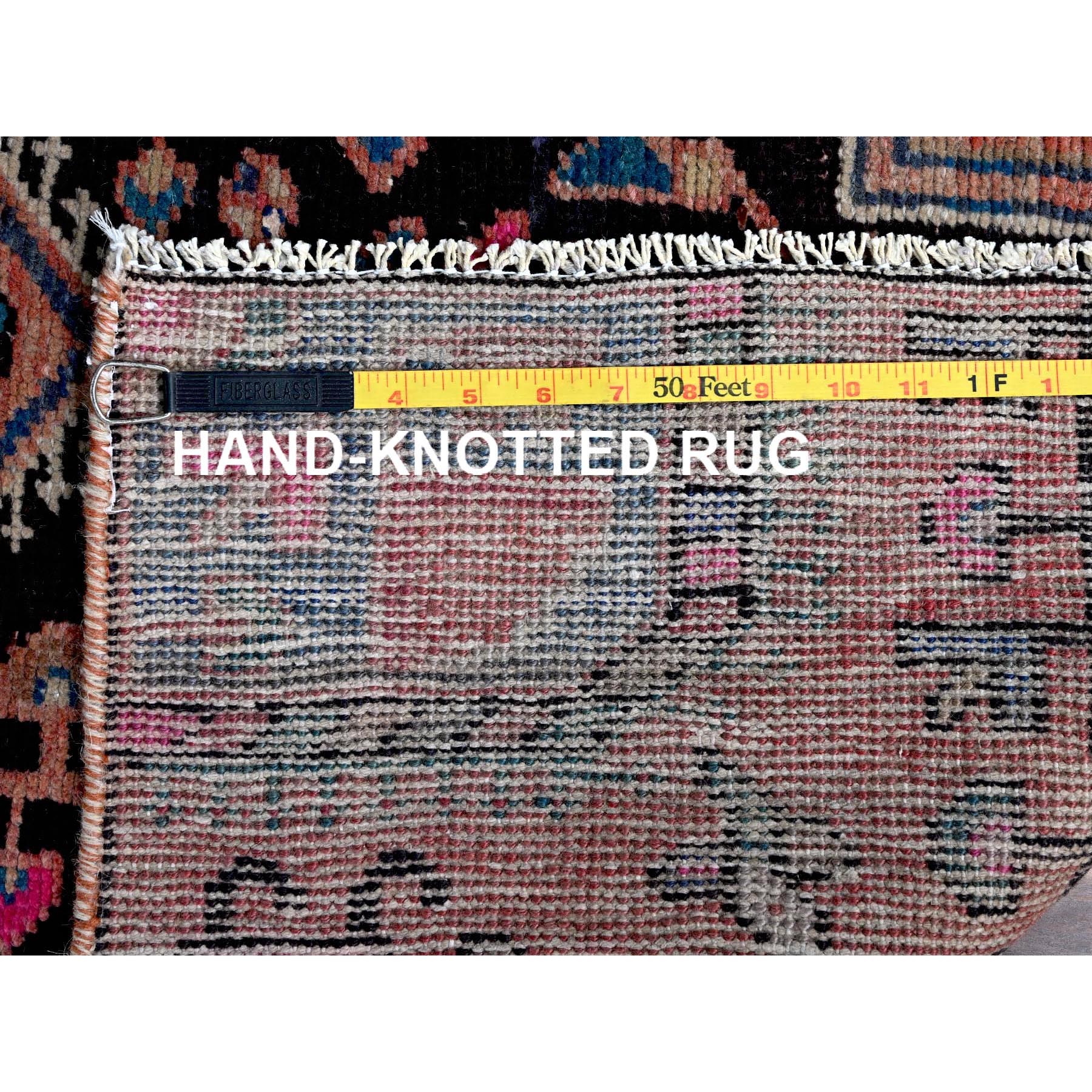 3'4"x8'8" Salmon Color, Vintage Persian Nahavand with Bird Figurines, Cropped Thin, Zero Pile, Sides and Ends Professionally Secured, Abrash, Hand Knotted, Pure Wool, Wide Runner, Oriental Rug Sh636