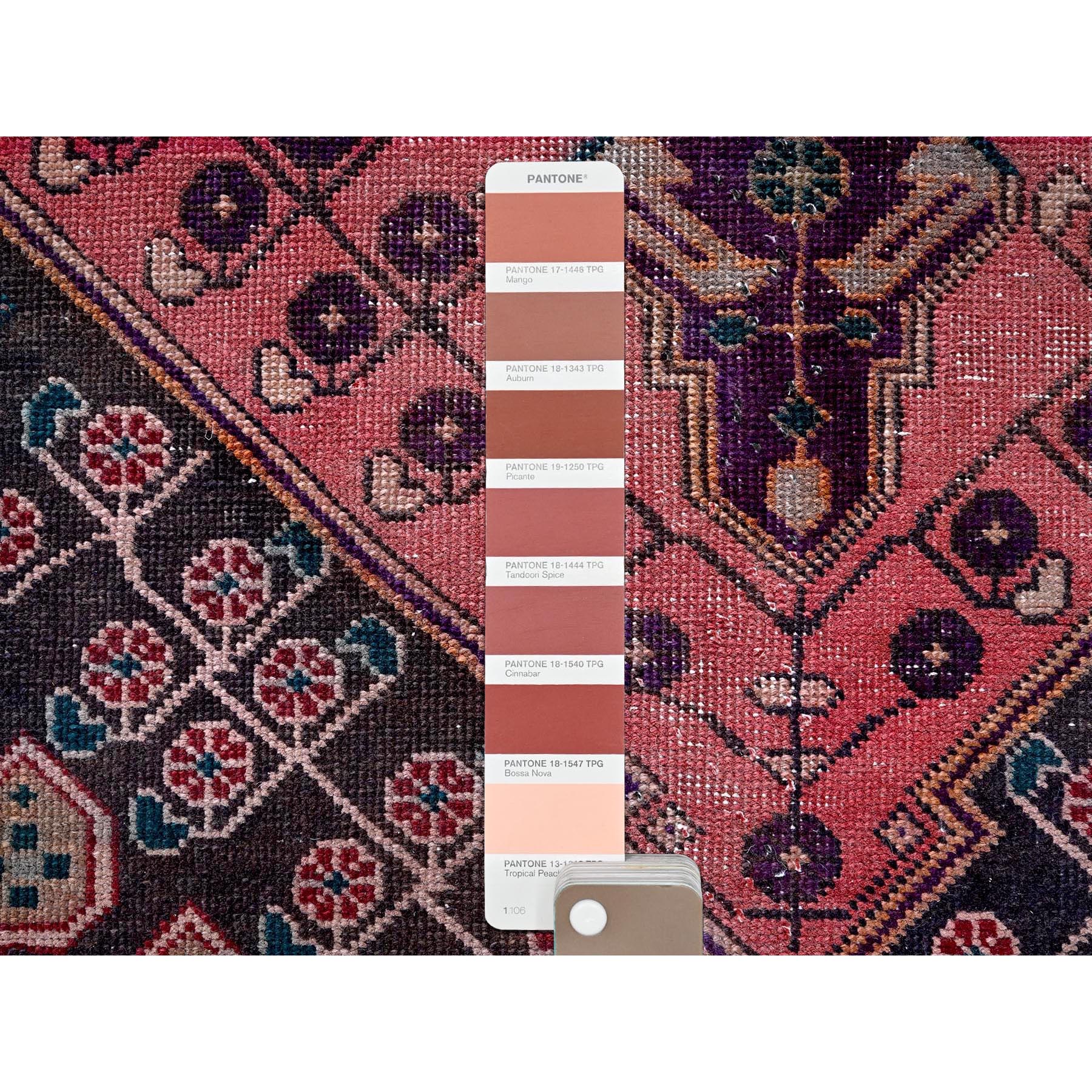 3'1'x9' Blush Red, Ovedyed Vintage Persian Lilahan with Distinct Abrash, Shaved Down, Zero Pile, Sides and Ends Professionally Secured, Hand Knotted, Pure Wool, Runner, Oriental Rug Sh639
