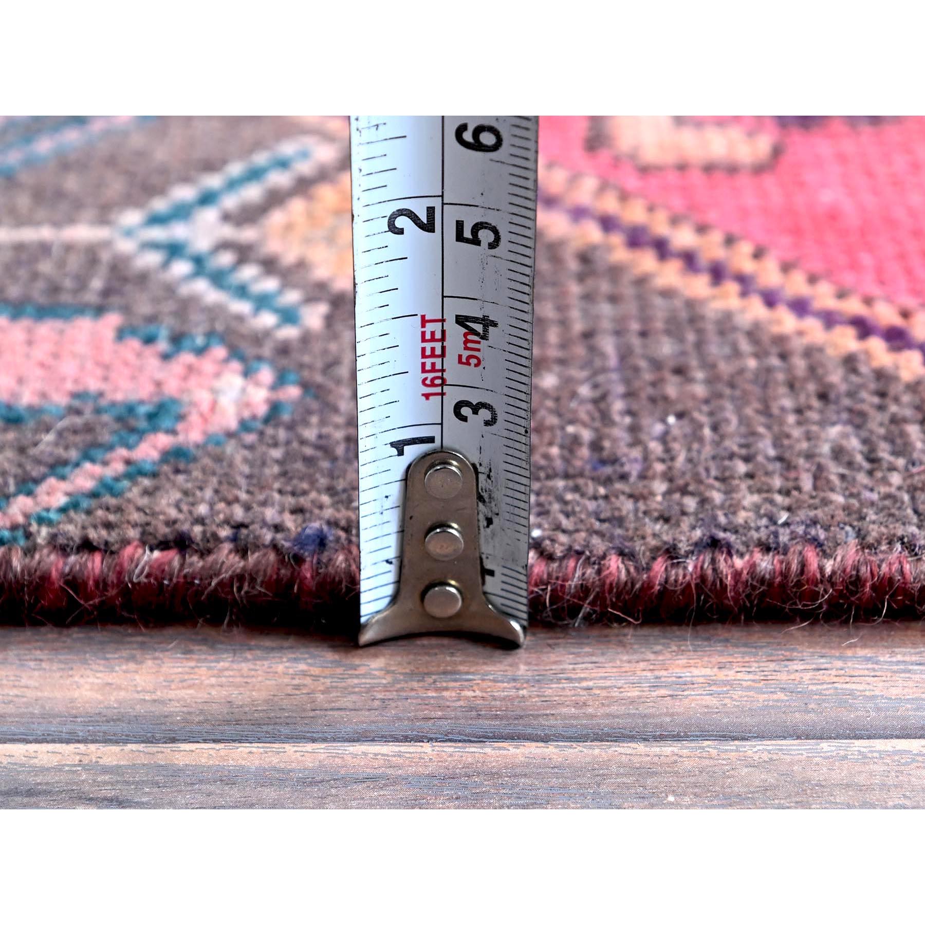 3'1'x9' Blush Red, Ovedyed Vintage Persian Lilahan with Distinct Abrash, Shaved Down, Zero Pile, Sides and Ends Professionally Secured, Hand Knotted, Pure Wool, Runner, Oriental Rug Sh639