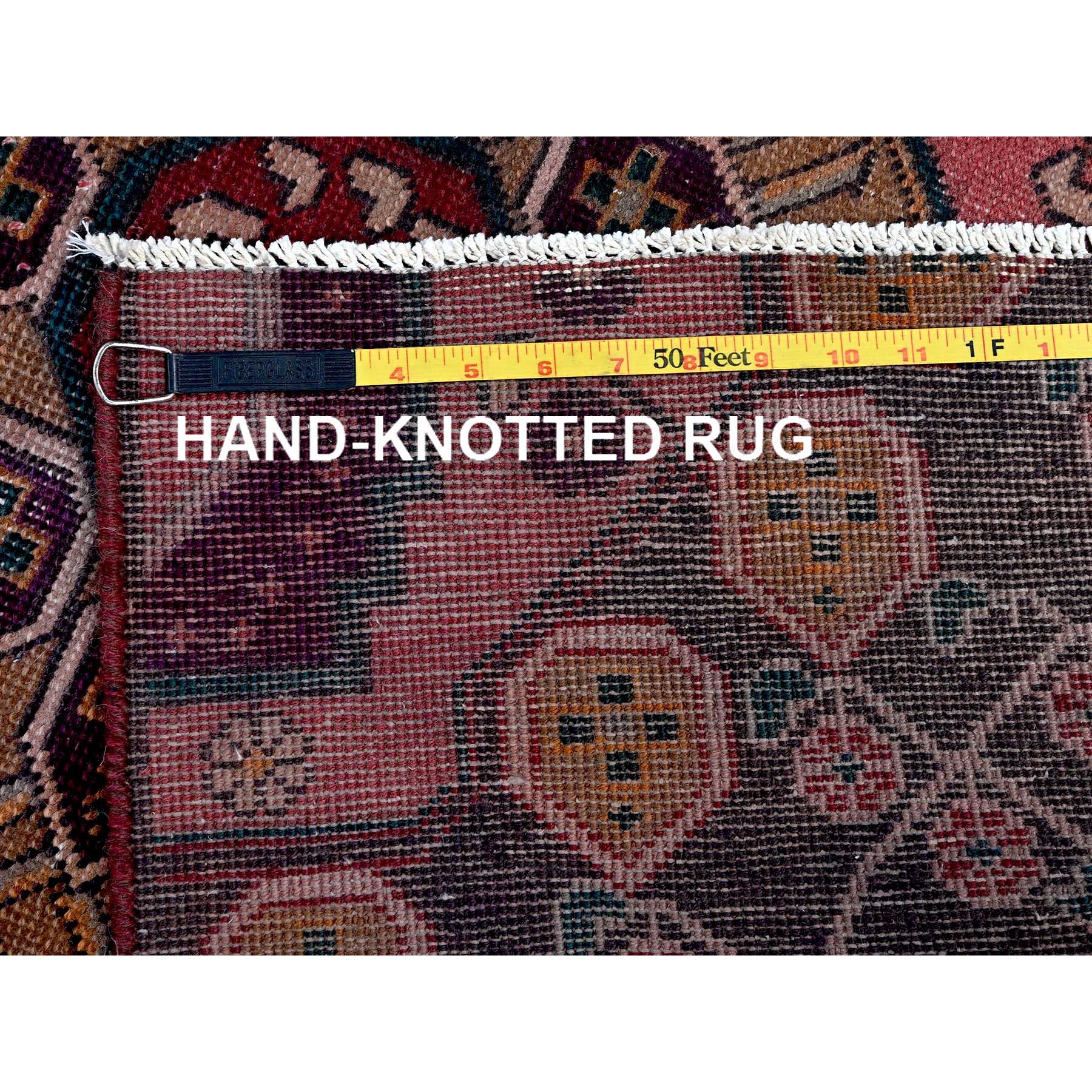 3'1'x9' Blush Red, Ovedyed Vintage Persian Lilahan with Distinct Abrash, Shaved Down, Zero Pile, Sides and Ends Professionally Secured, Hand Knotted, Pure Wool, Runner, Oriental Rug Sh639