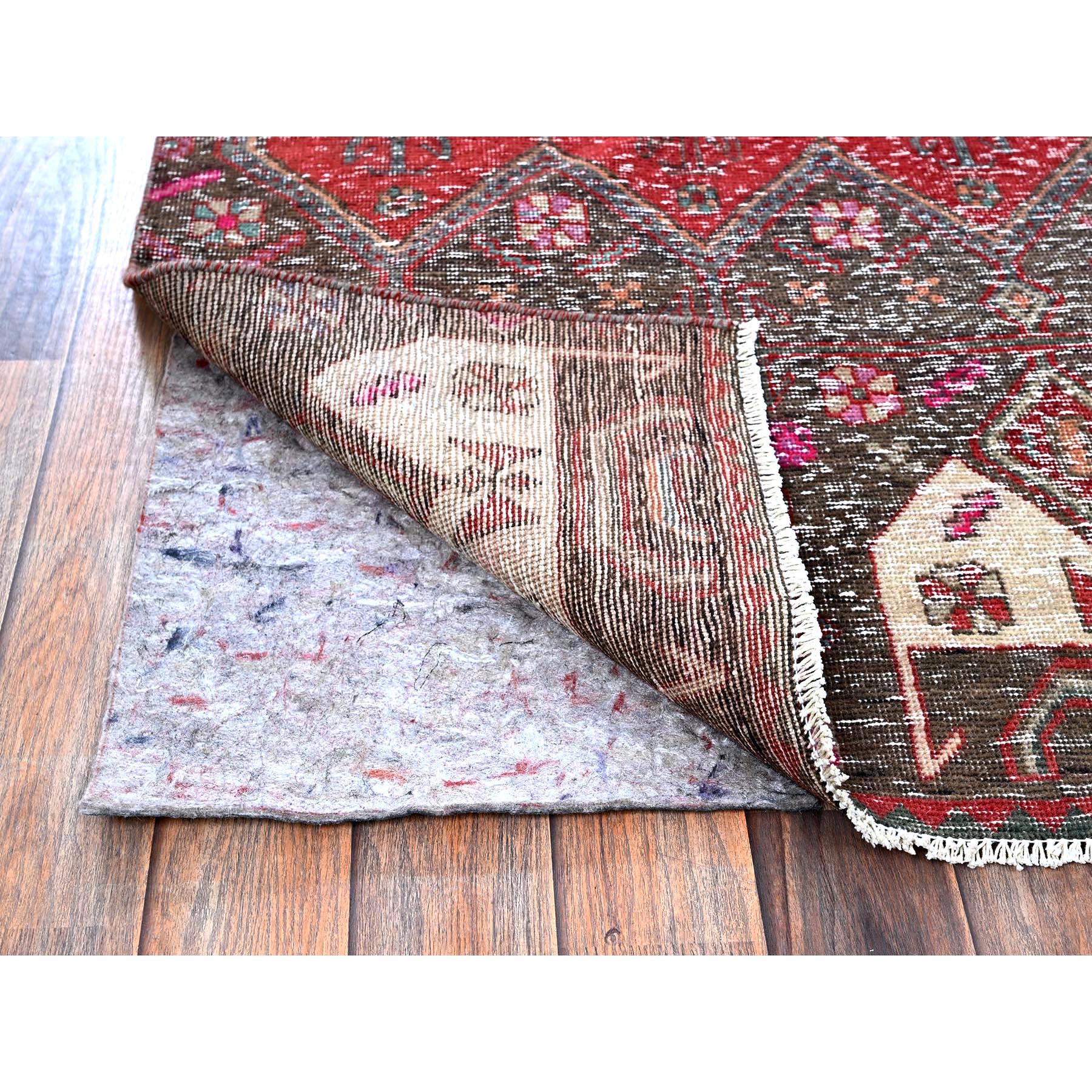2'7"x9'1" Ruby Red, Overdyed Vintage Northwest Persian, Distressed, Shaved Down, Zero Pile, Sides and Ends Professionally Secured, Hand Knotted, Pure Wool, Runner, Oriental Rug Sh640