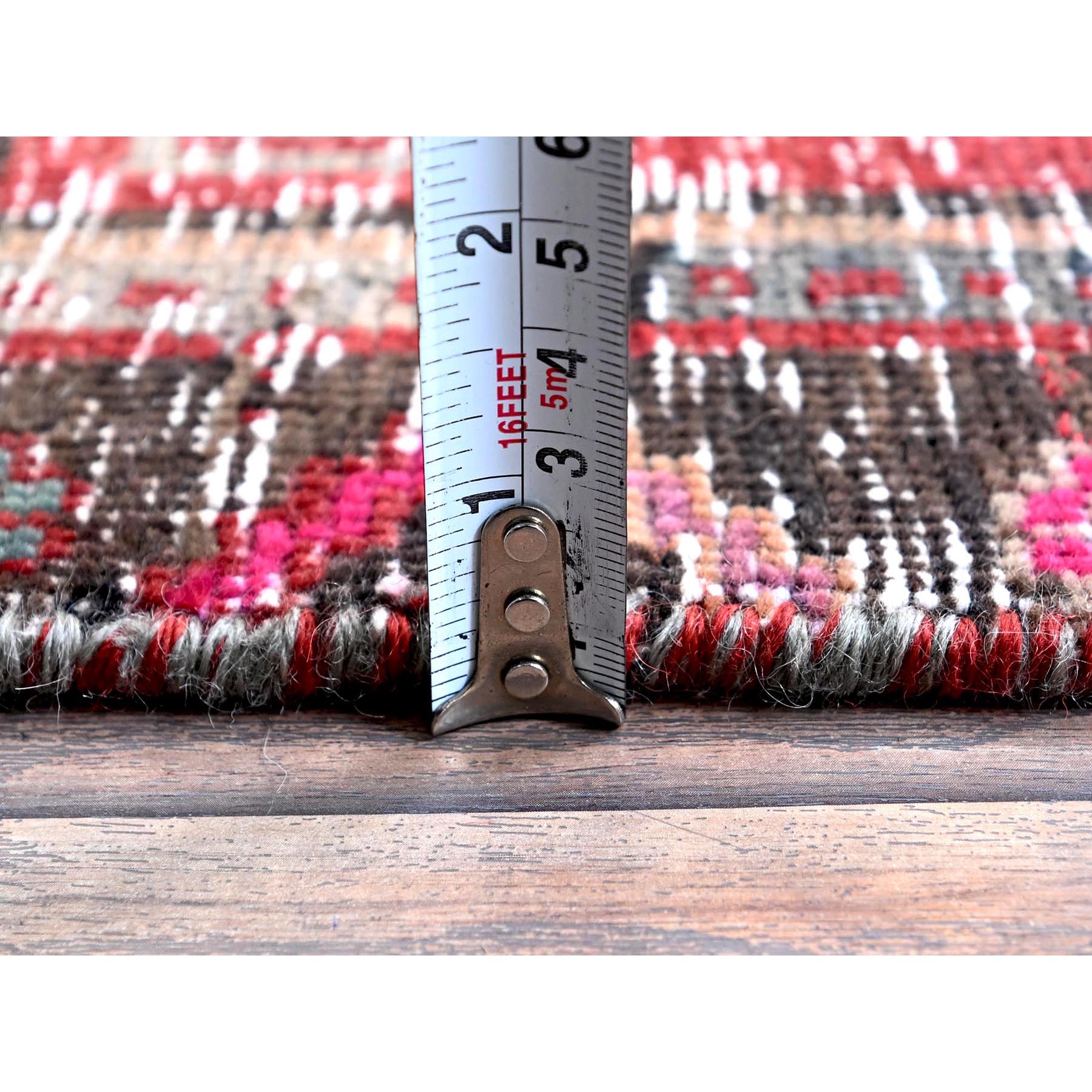 2'7"x9'1" Ruby Red, Overdyed Vintage Northwest Persian, Distressed, Shaved Down, Zero Pile, Sides and Ends Professionally Secured, Hand Knotted, Pure Wool, Runner, Oriental Rug Sh640