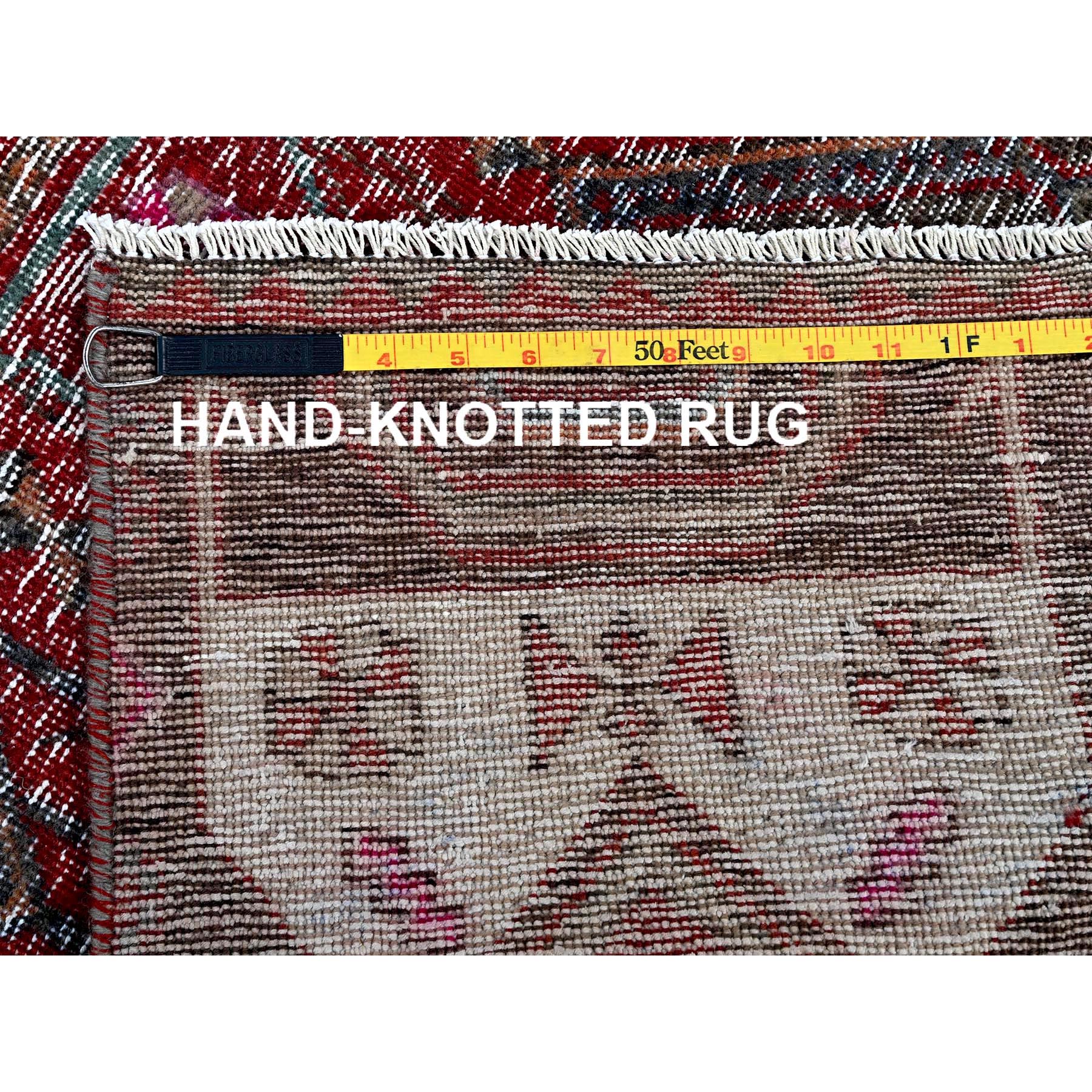 2'7"x9'1" Ruby Red, Overdyed Vintage Northwest Persian, Distressed, Shaved Down, Zero Pile, Sides and Ends Professionally Secured, Hand Knotted, Pure Wool, Runner, Oriental Rug Sh640
