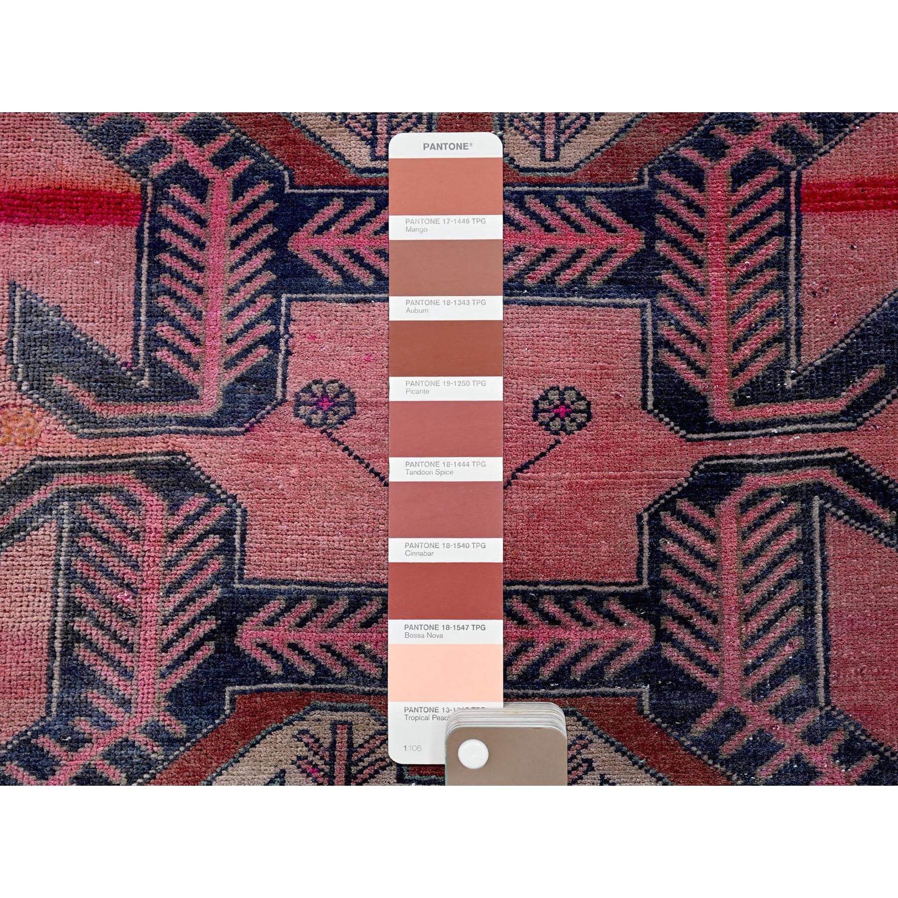 2'6"x7'6" Salmon Color, Overdyed Vintage Northwest Persian with Distinct Hot Pink Abrash, Zero Pile, Sides and Ends Professionally Secured, Hand Knotted, Pure Wool, Runner, Oriental Rug Sh641