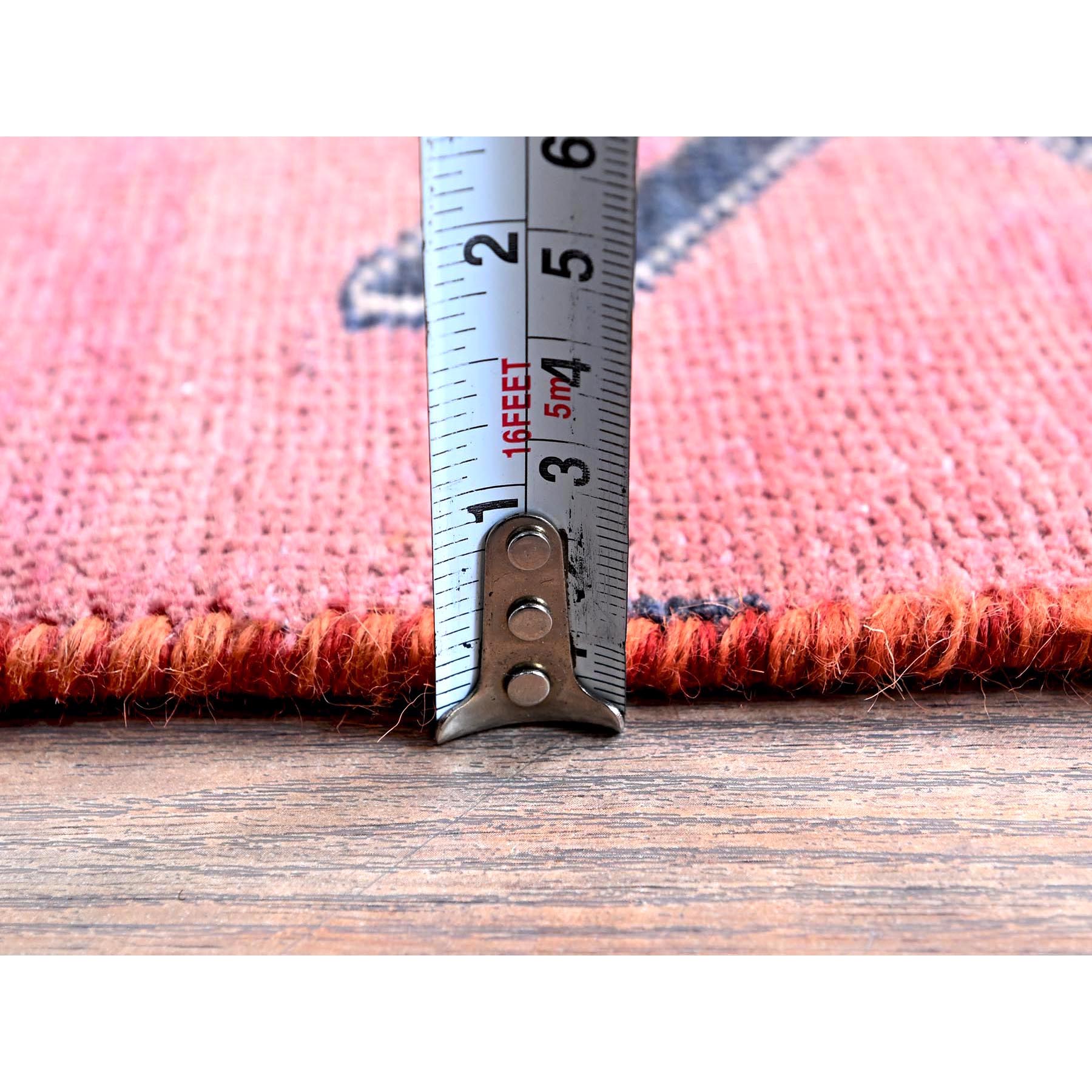 2'6"x7'6" Salmon Color, Overdyed Vintage Northwest Persian with Distinct Hot Pink Abrash, Zero Pile, Sides and Ends Professionally Secured, Hand Knotted, Pure Wool, Runner, Oriental Rug Sh641