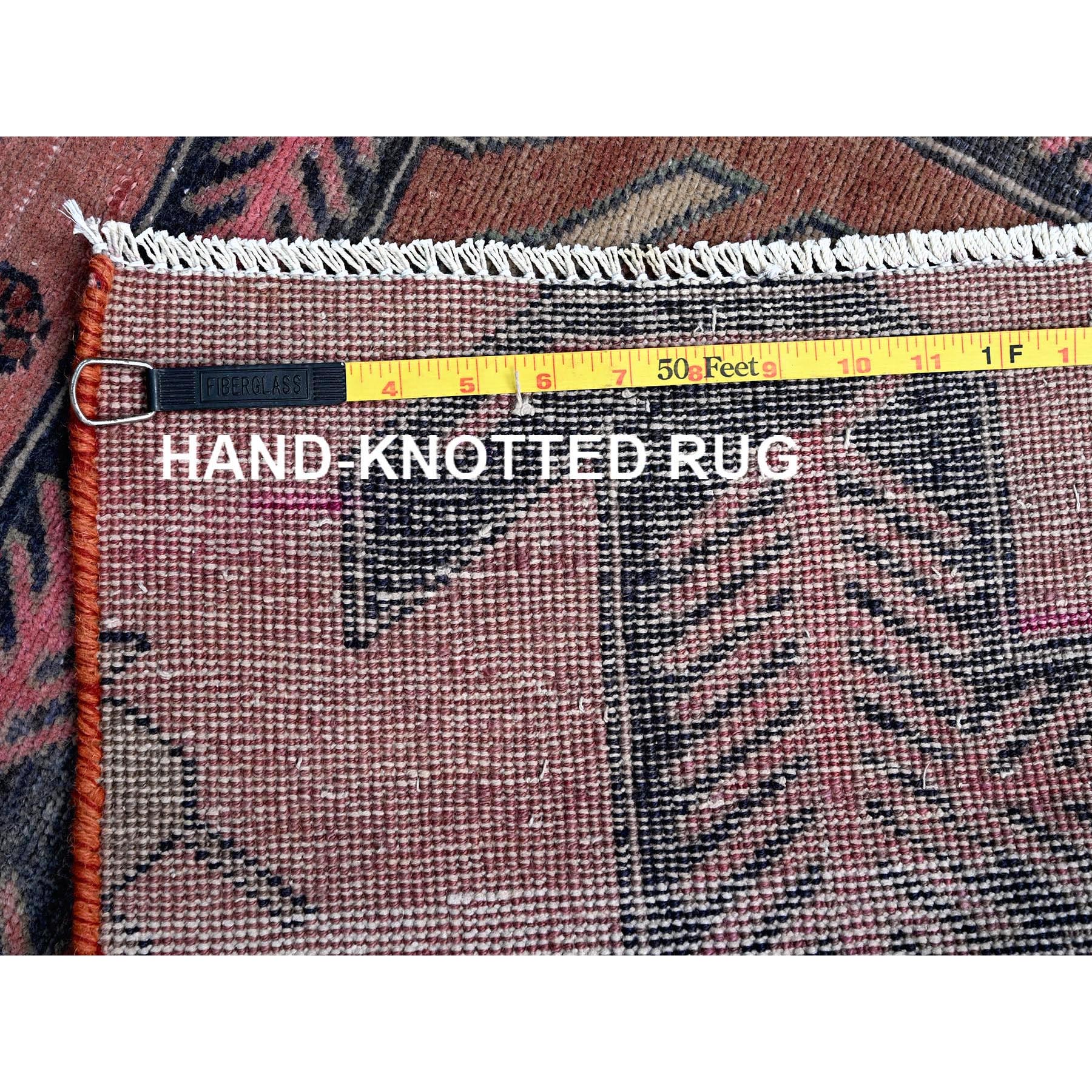 2'6"x7'6" Salmon Color, Overdyed Vintage Northwest Persian with Distinct Hot Pink Abrash, Zero Pile, Sides and Ends Professionally Secured, Hand Knotted, Pure Wool, Runner, Oriental Rug Sh641