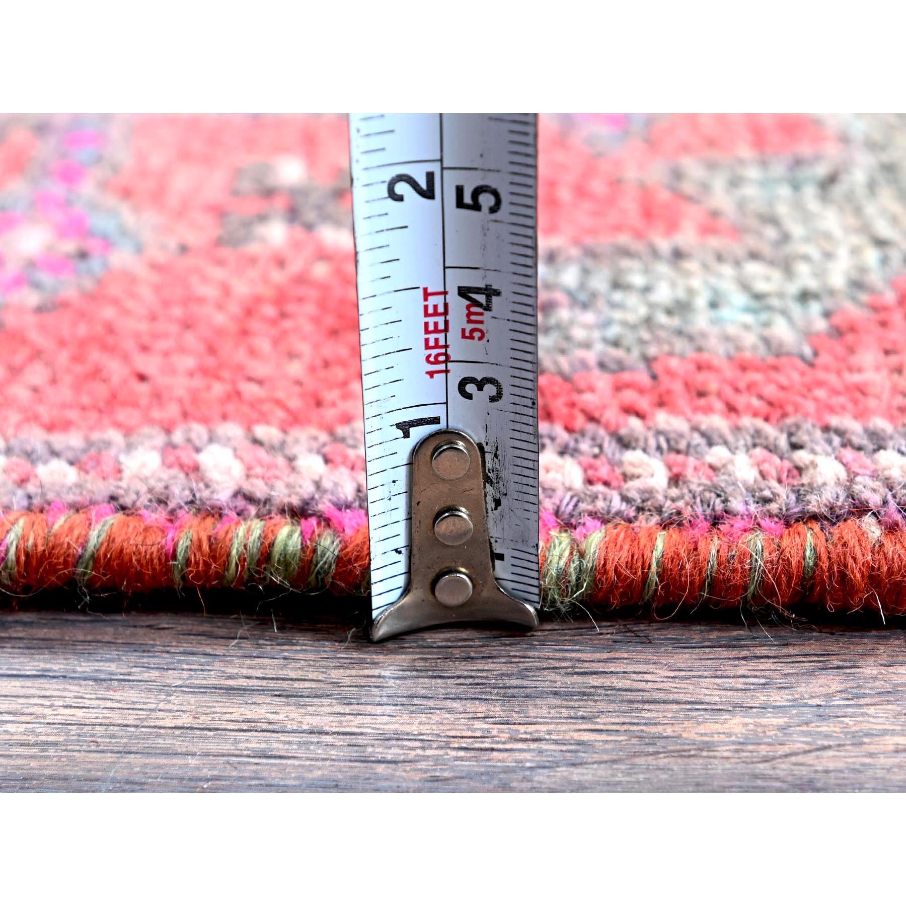 2'8"x9'10" Salsa Red, Vintage Northwest Persian with Serrated Leaf Design, Shaved Low, Zero Pile, Sides and Ends Professionally Secured, Hand Knotted, 100% Wool, Runner, Oriental Rug Sh642