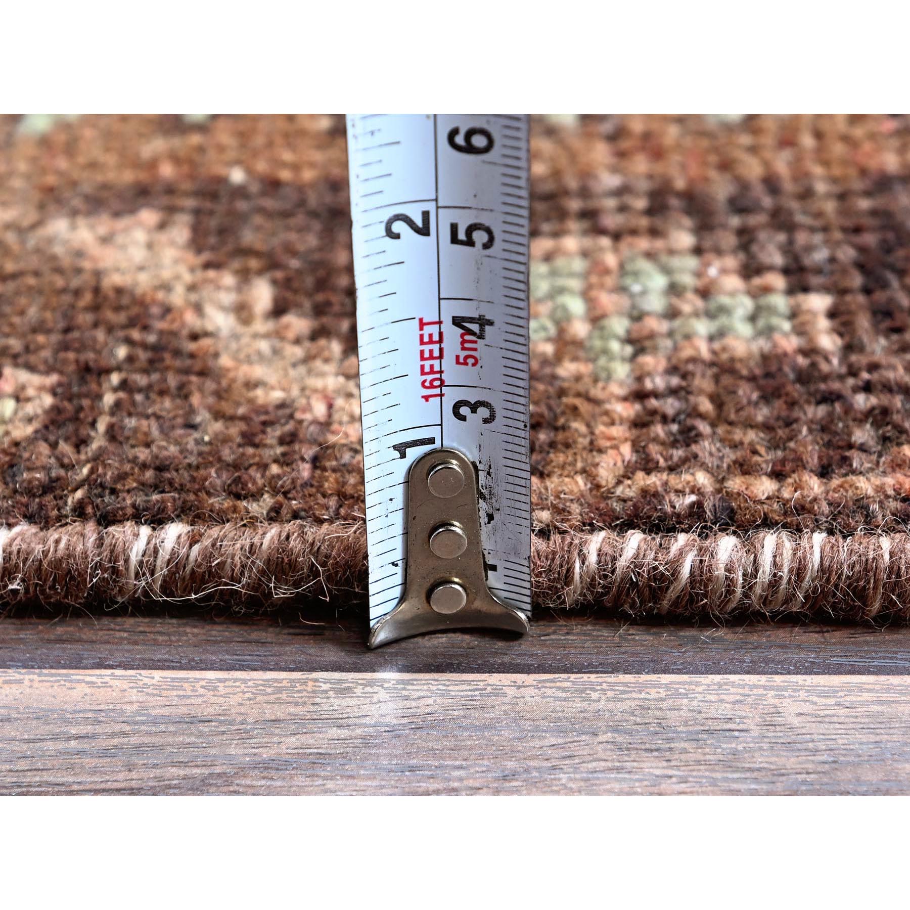 3'x12'1" Earth Tone Colors, Vintage Northwest Persian with Geometric Pattern, Distressed, Distinct Abrash, 100% Wool, Hand Knotted, Cropped Thin, Sides and Ends Professionally Secured, Runner, Oriental Rug Sh643