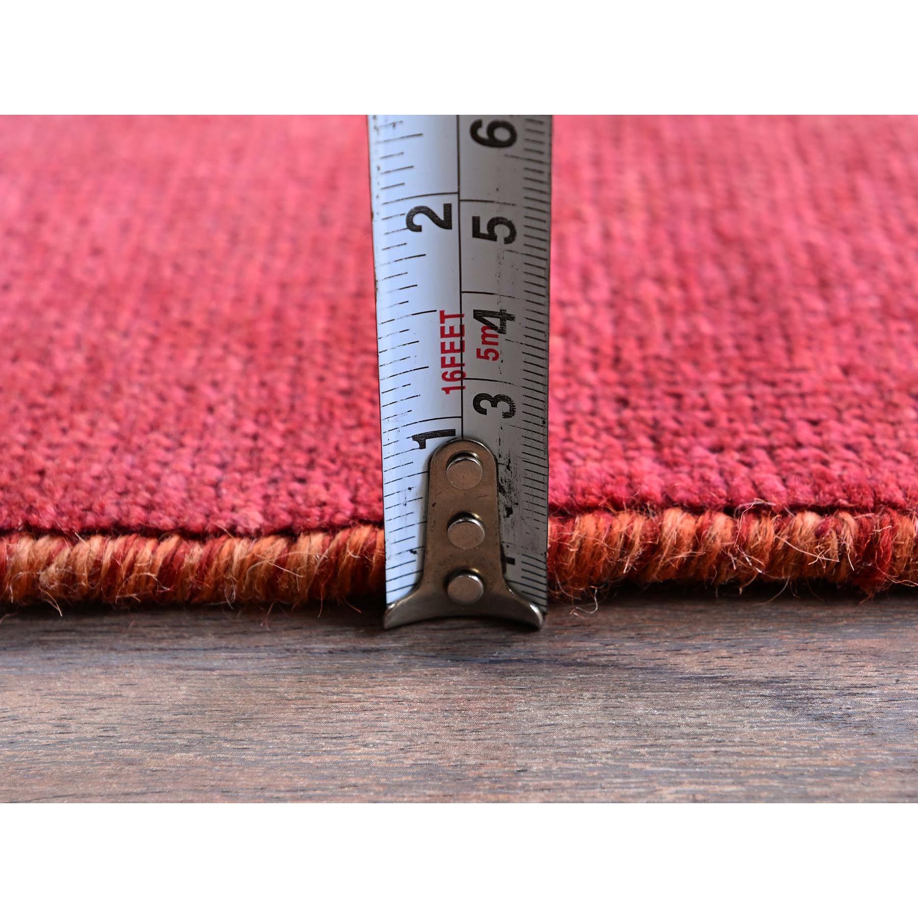 2'8"x8'3" Hot Pink, Overdyed Vintage Persian Hamadan with Geometric Medallions Design, 100% Wool, Hand Knotted, Shaved Down, Sides and Ends Professionally Secured, Clean, Runner, Oriental Rug Sh647