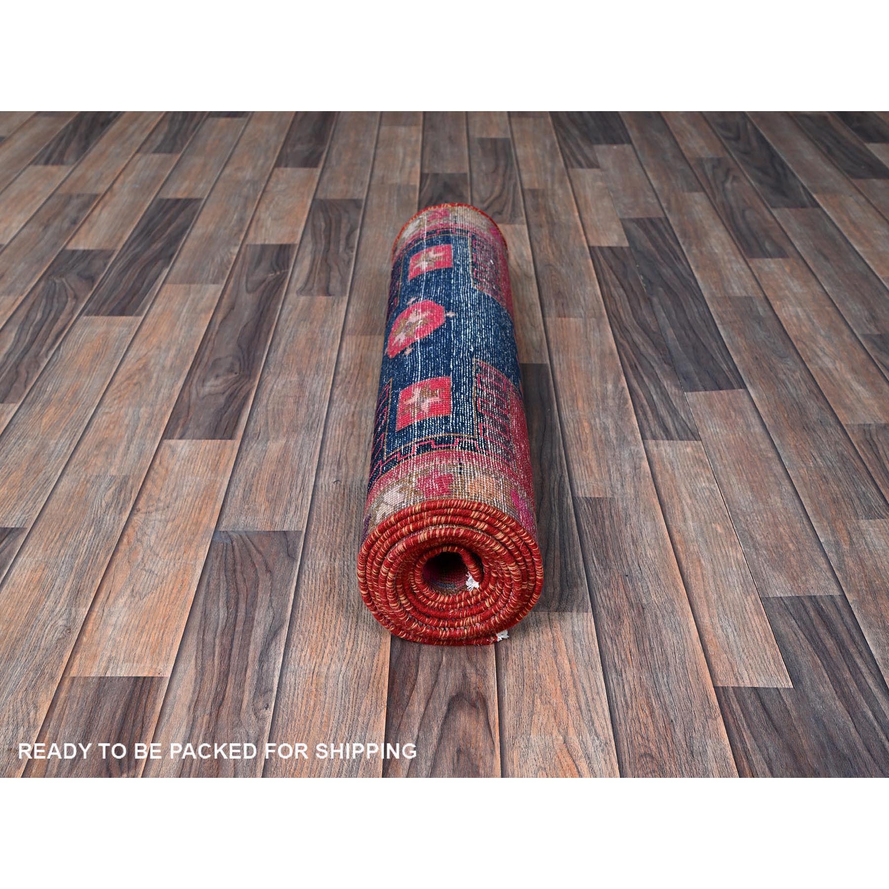 2'5"x9'10" Punch Pink, Overdyed Northwest Persian with Armenian Inspired Caucasian Design, 100% Wool, Hand Knotted, Shaved Down, Zero Pile, Sides and Ends Professionally Secured, Good Condition, Narrow Runner, Oriental Rug Sh651