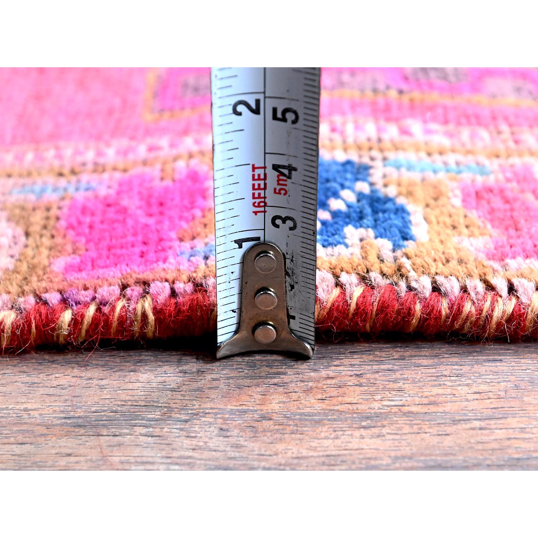 2'5"x9'10" Punch Pink, Overdyed Northwest Persian with Armenian Inspired Caucasian Design, 100% Wool, Hand Knotted, Shaved Down, Zero Pile, Sides and Ends Professionally Secured, Good Condition, Narrow Runner, Oriental Rug Sh651