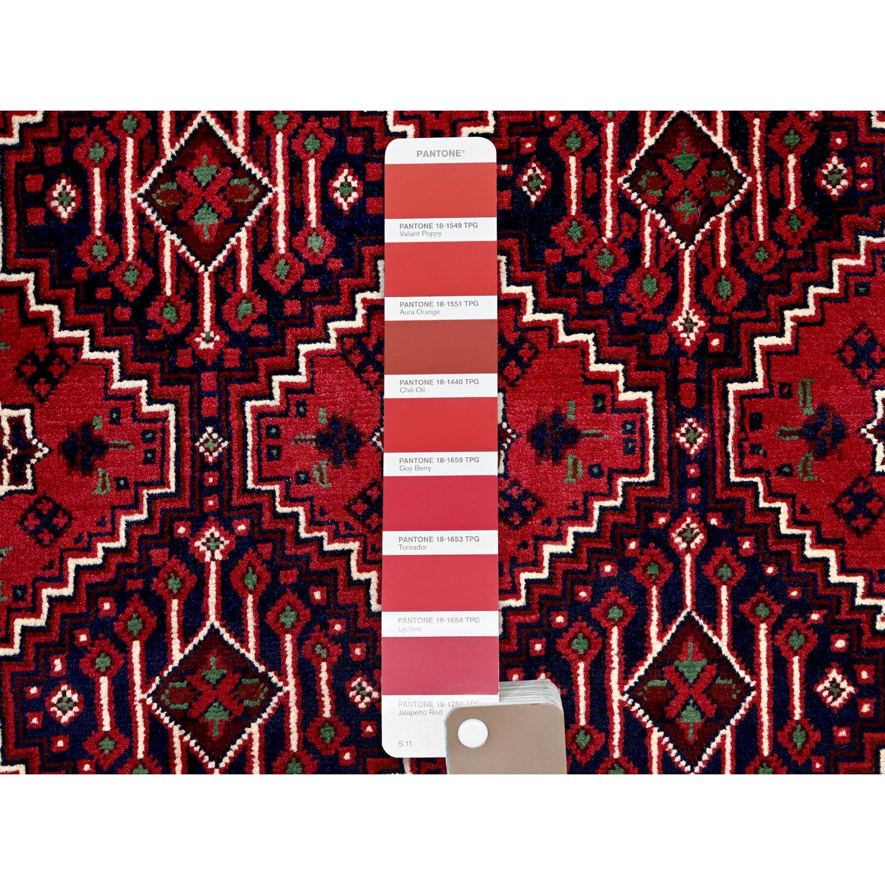 5'x6'7" Scarlet Red, Afghan Khamyab with All Over Geometric Pattern, Pure Wool, Vegetable Dyes, Hand Knotted, Oriental Rug Sh655