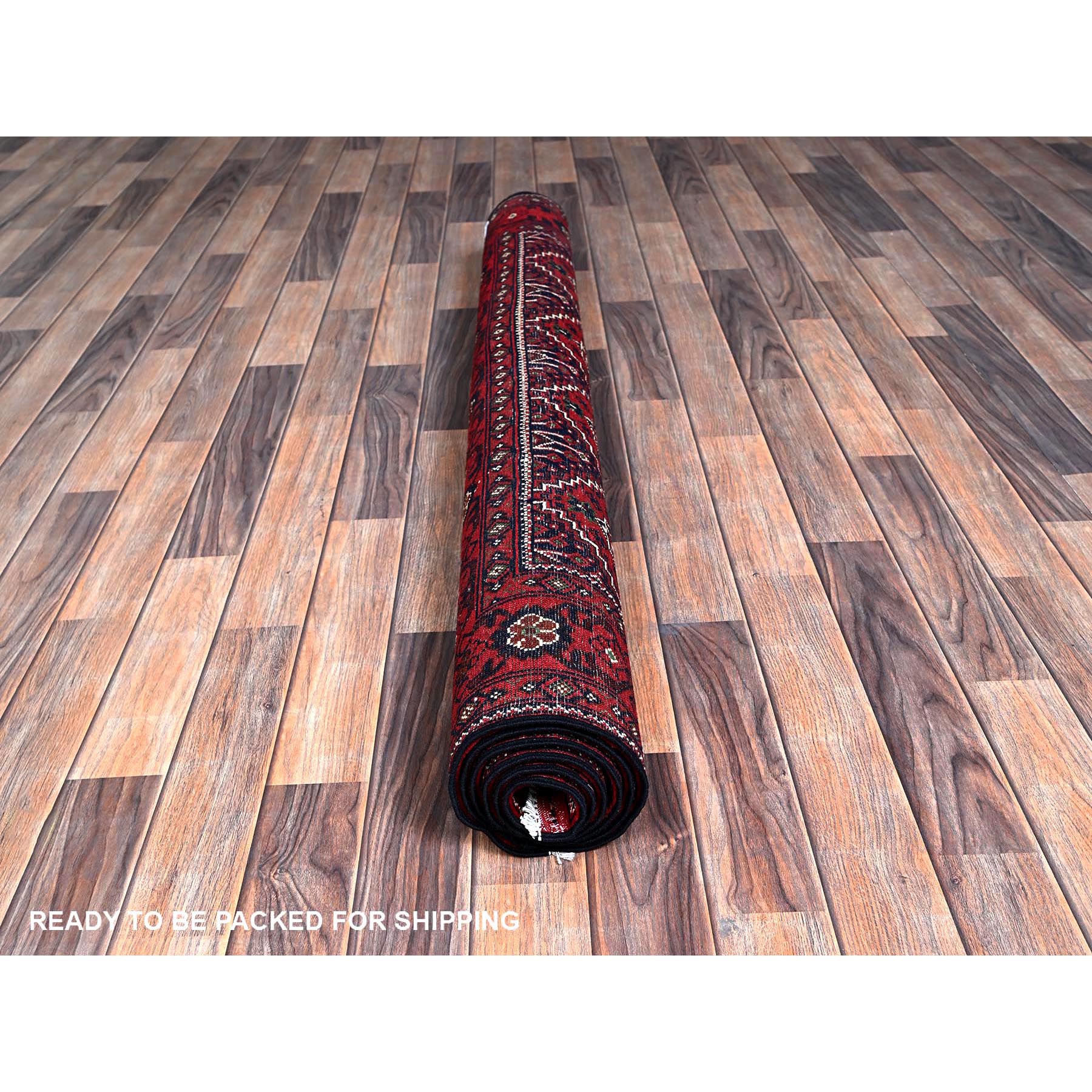 5'x6'7" Scarlet Red, Afghan Khamyab with All Over Geometric Pattern, Pure Wool, Vegetable Dyes, Hand Knotted, Oriental Rug Sh655
