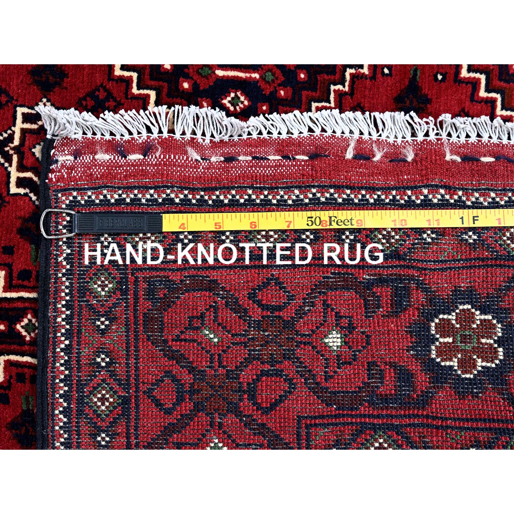 5'x6'7" Scarlet Red, Afghan Khamyab with All Over Geometric Pattern, Pure Wool, Vegetable Dyes, Hand Knotted, Oriental Rug Sh655