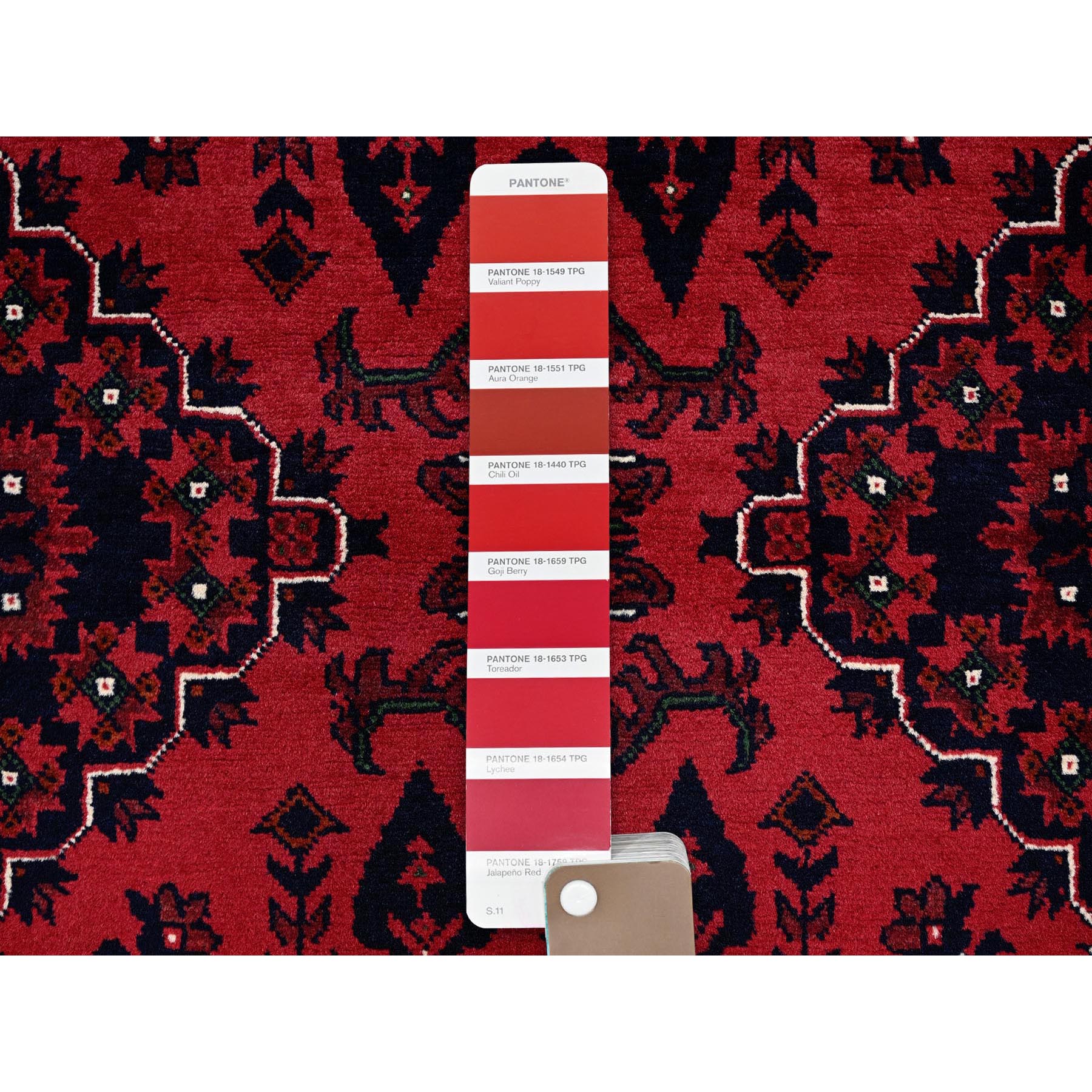 5'x7' Chili Red, Hand Knotted, Afghan Khamyab with Geometric Medallions Design, Pure Wool, Natural Dyes, Oriental Rug Sh657