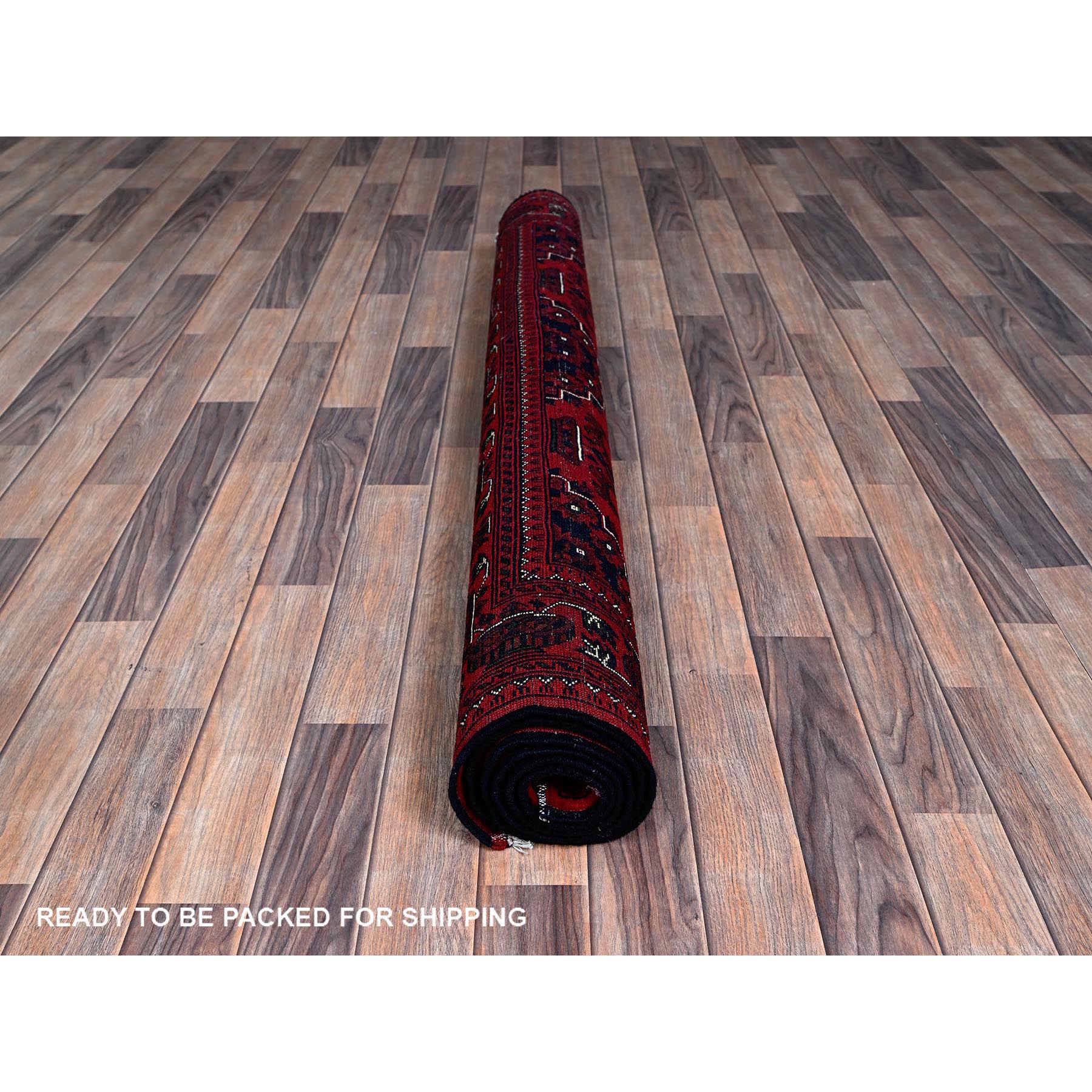 5'x7' Chili Red, Hand Knotted, Afghan Khamyab with Geometric Medallions Design, Pure Wool, Natural Dyes, Oriental Rug Sh657