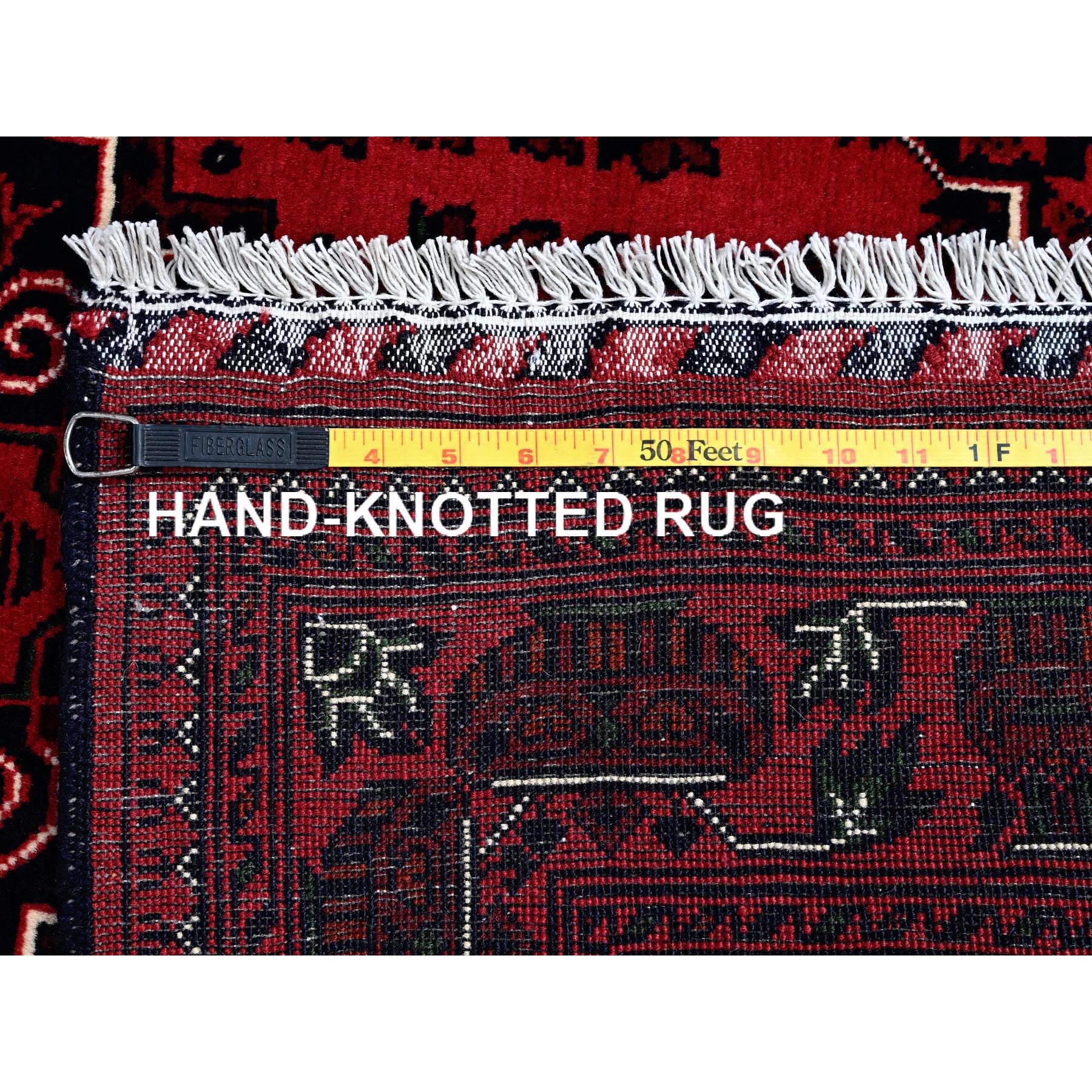 5'x7' Chili Red, Hand Knotted, Afghan Khamyab with Geometric Medallions Design, Pure Wool, Natural Dyes, Oriental Rug Sh657