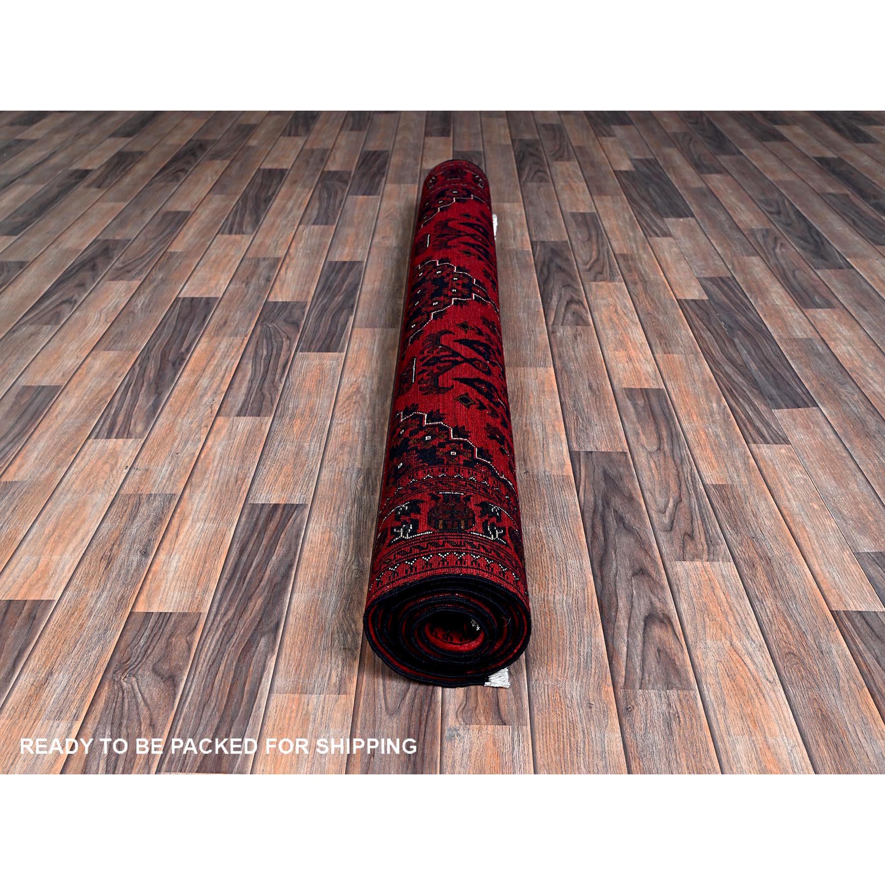 5'3"x7' Scarlet Red, Afghan Khamyab with Geometric Medallions Design, Hand Knotted, 100% Wool, Natural Dyes, Oriental Rug Sh659