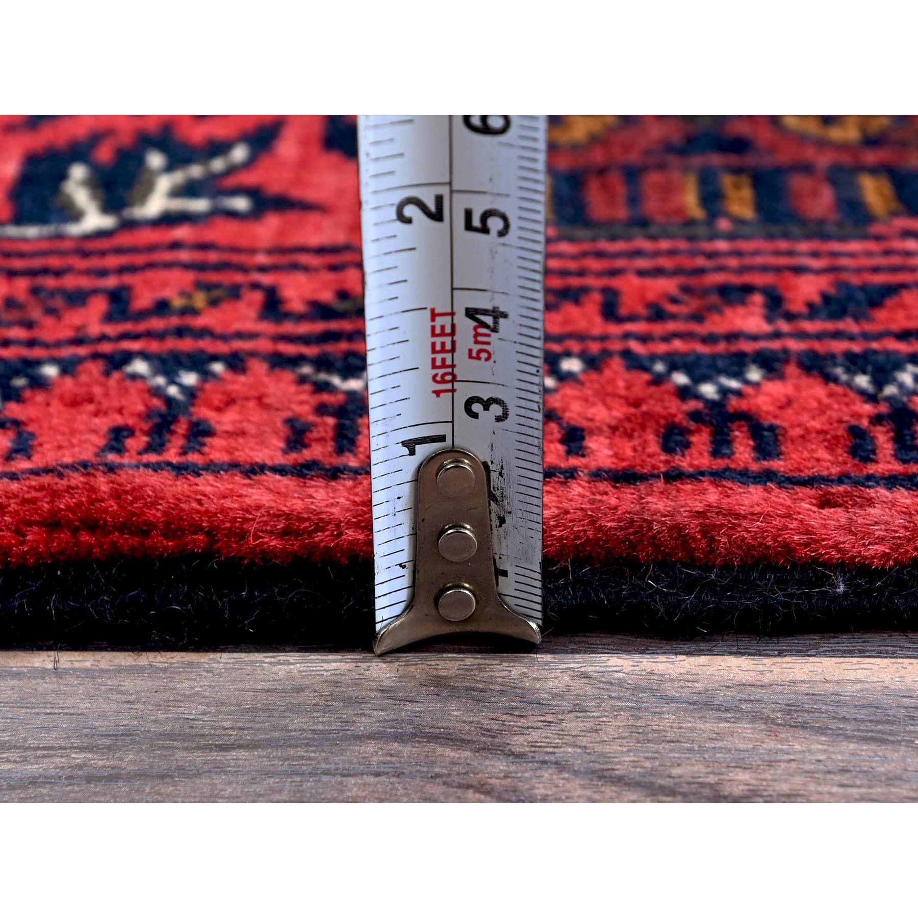 5'3"x7' Scarlet Red, Afghan Khamyab with Geometric Medallions Design, Hand Knotted, 100% Wool, Natural Dyes, Oriental Rug Sh659