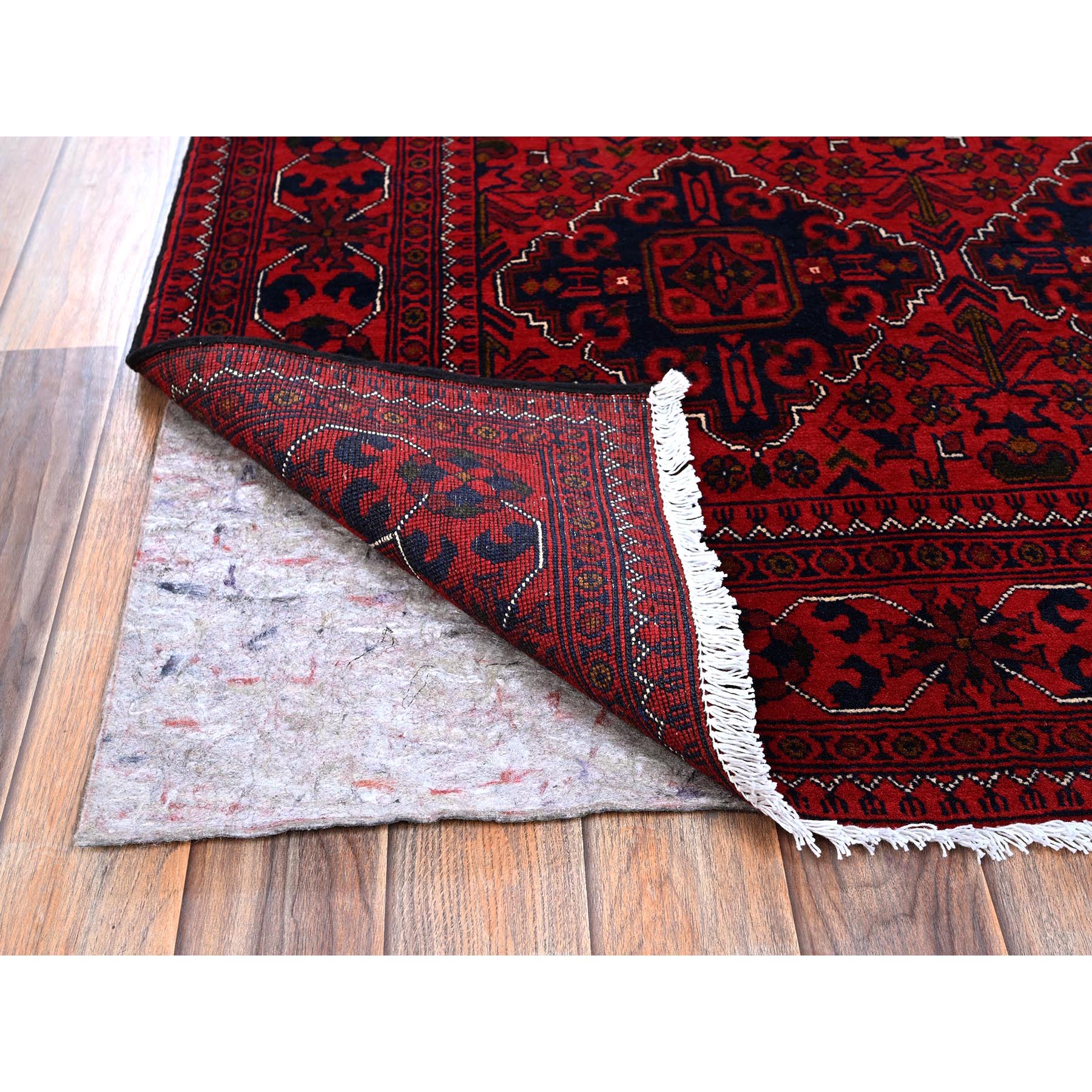 5'x7' Chili Red, Afghan Khamyab with Geometric Medallions Design, Pure Wool, Vegetable Dyes, Hand Knotted, Oriental Rug Sh661