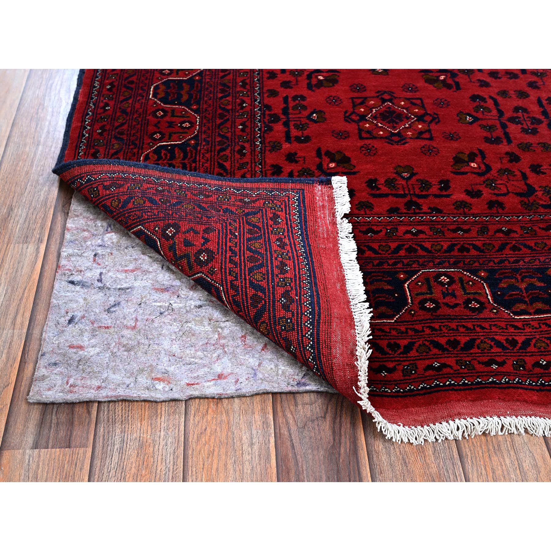 5'x6'4" Scarlet Red, Afghan Khamyab with Tribal Design, Pure Wool, Vegetable Dyes, Hand Knotted, Oriental Rug Sh662